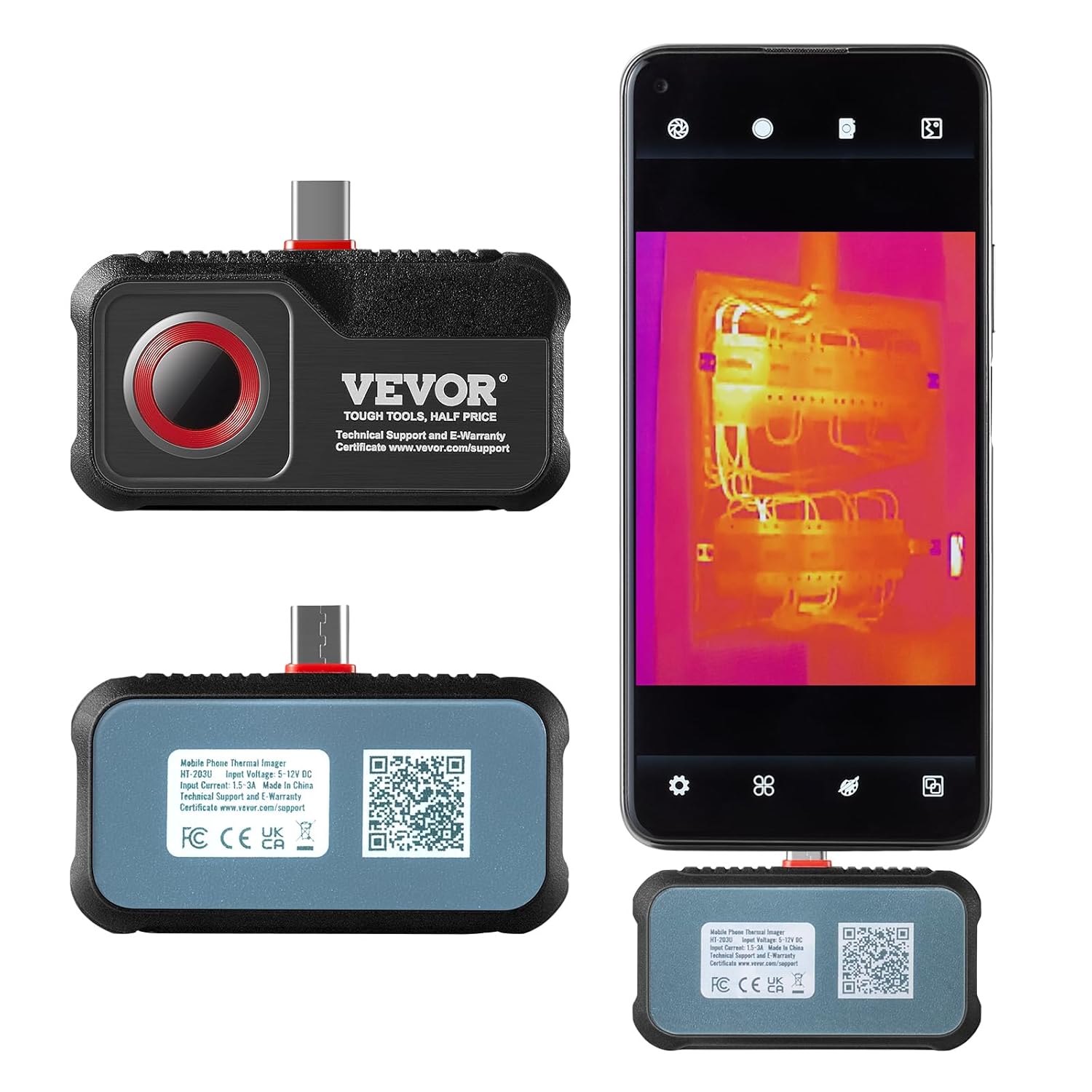 VEVOR Thermal Imaging Camera, 320 x 240 Pixels Super Resolution, 25Hz Refresh Rate Infrared Camera with -4 to 752°F Temperature Range, 32G Built-in SD Card, and Rechargeable Li-ion Battery