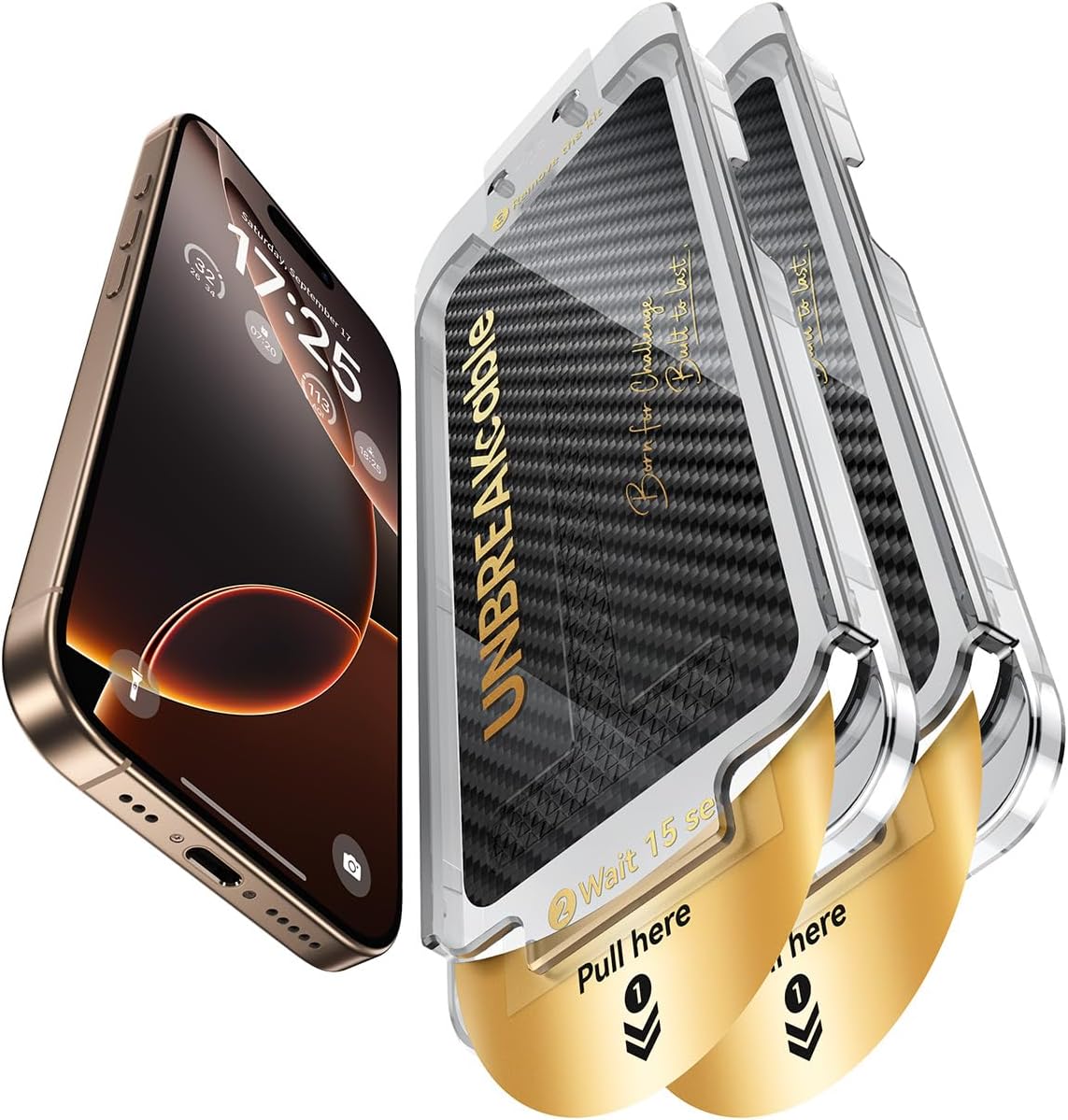 UNBREAKcable Screen Protector for iPhone 16 Pro Max, Pull-To-Protect Easy Installation, Auto Dust-Elimination, 9H+ Military-Grade Tempered Glass, Bubble-Free, Case Friendly, HD Clear, 6.9 Inch, 2 Pack