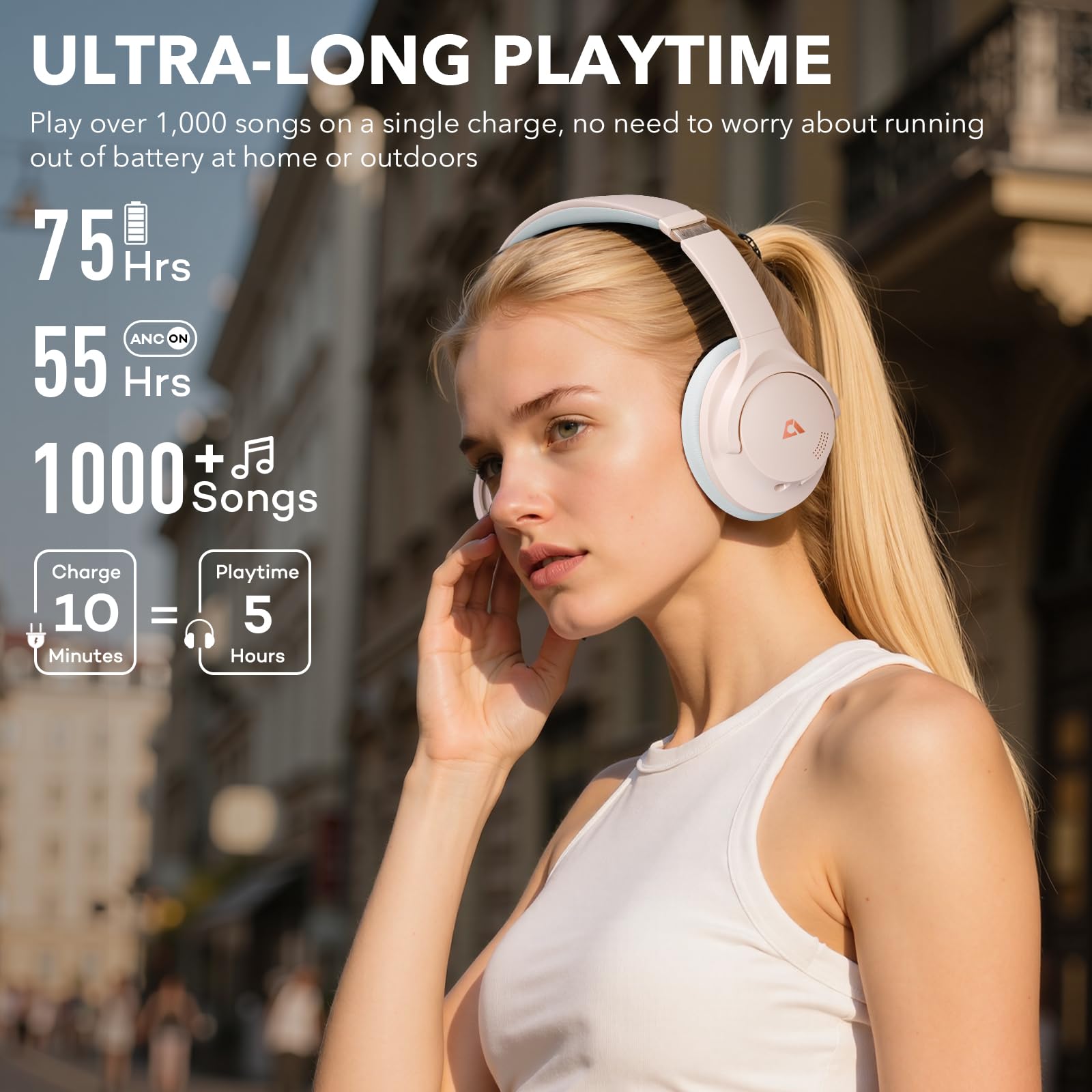 1Mii Y8+ Noise Cancelling Headphones Bluetooth, Wireless LDAC Hi-Res Audio, Custom EQ via App, 75H Playtime, Comfort Fit, Over Ear Headphones Foldable for Airplane Travel Home Office Black