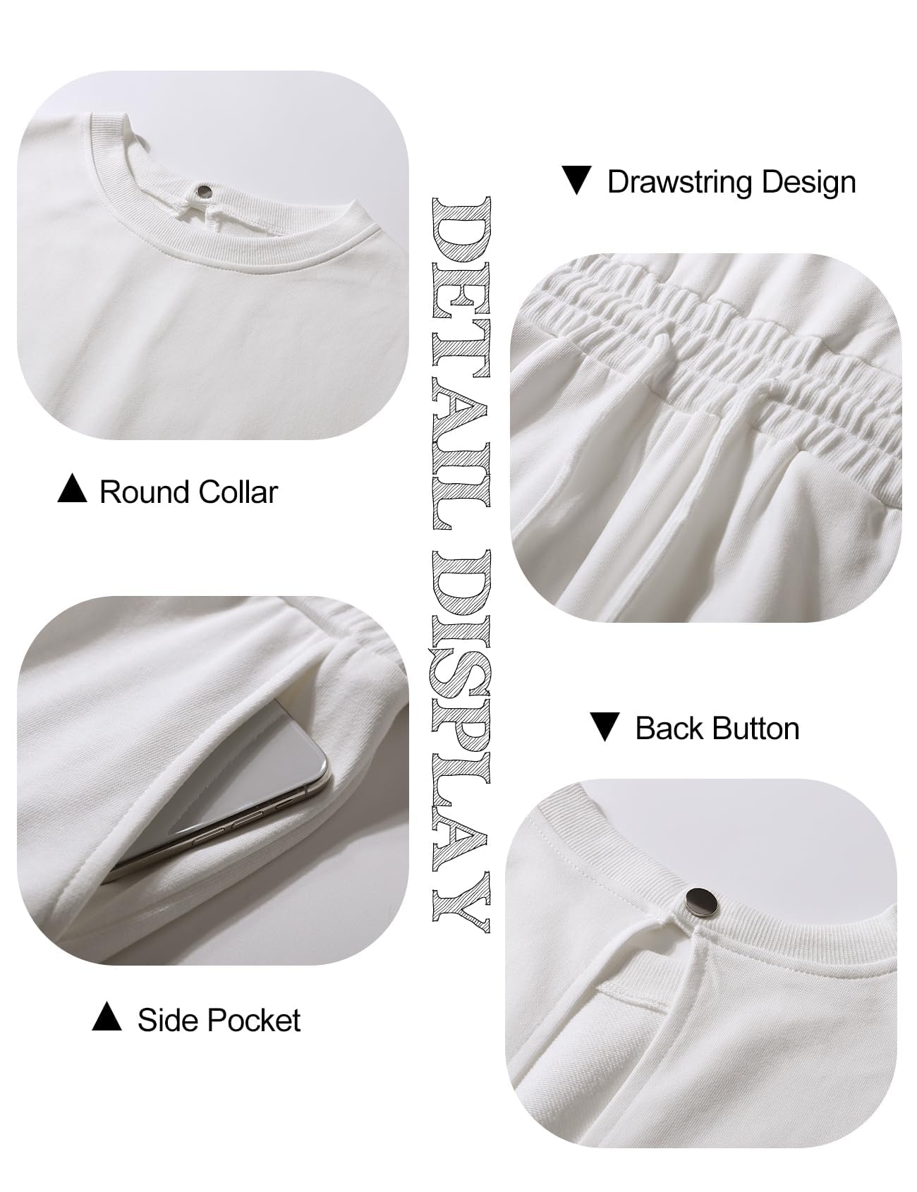 Flygo Womens Casual Jumpsuit Crewneck Cap Sleeve Long Wide Leg Pants One Piece Outfits Drawstring Romper with Pockets(LightGrey-M)