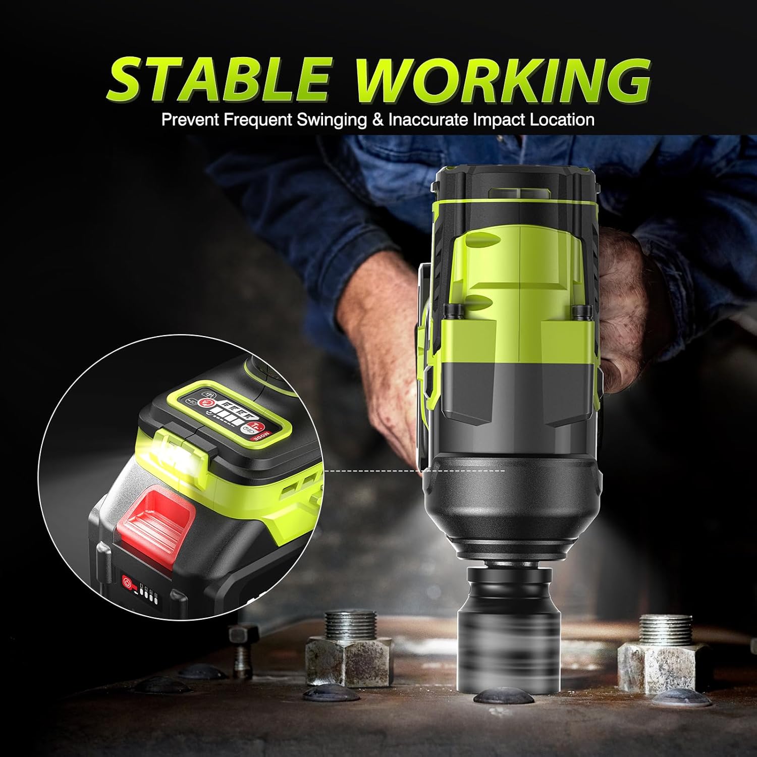 1500 ft-lbs/2000N.m High Torque Impact Wrench, 3/4 To 1/2 Brushless Impact Gun, Cordless 5.0Ah Battery, Fast Charger, Electric Impact Wrench for Heavy-duty Truck RV