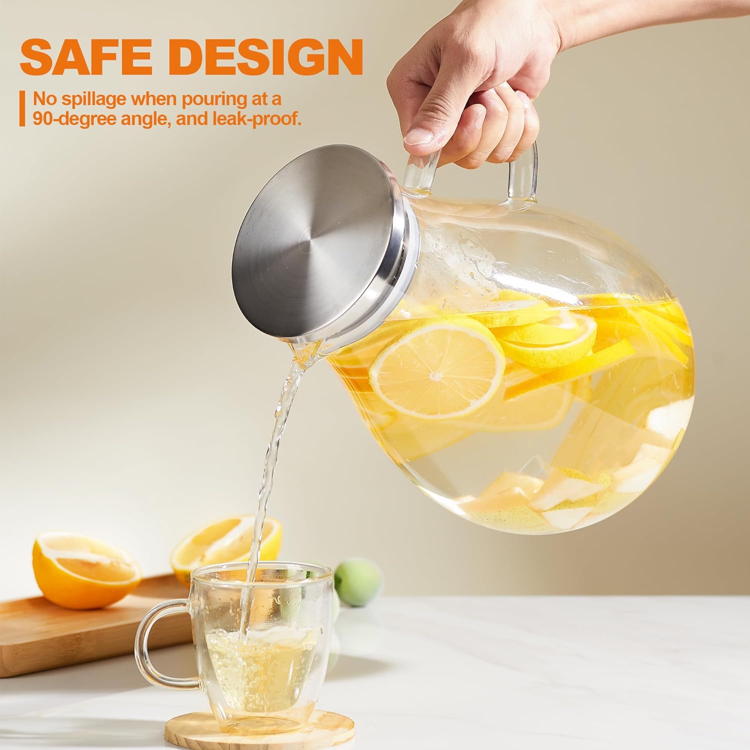 Glass Pitcher with Lid,1 Gallon Glass Water Pitcher Hot/Cold Water Jug, Juice and Iced Tea Beverage Carafe with Lid (Extra-Wide Mouth)