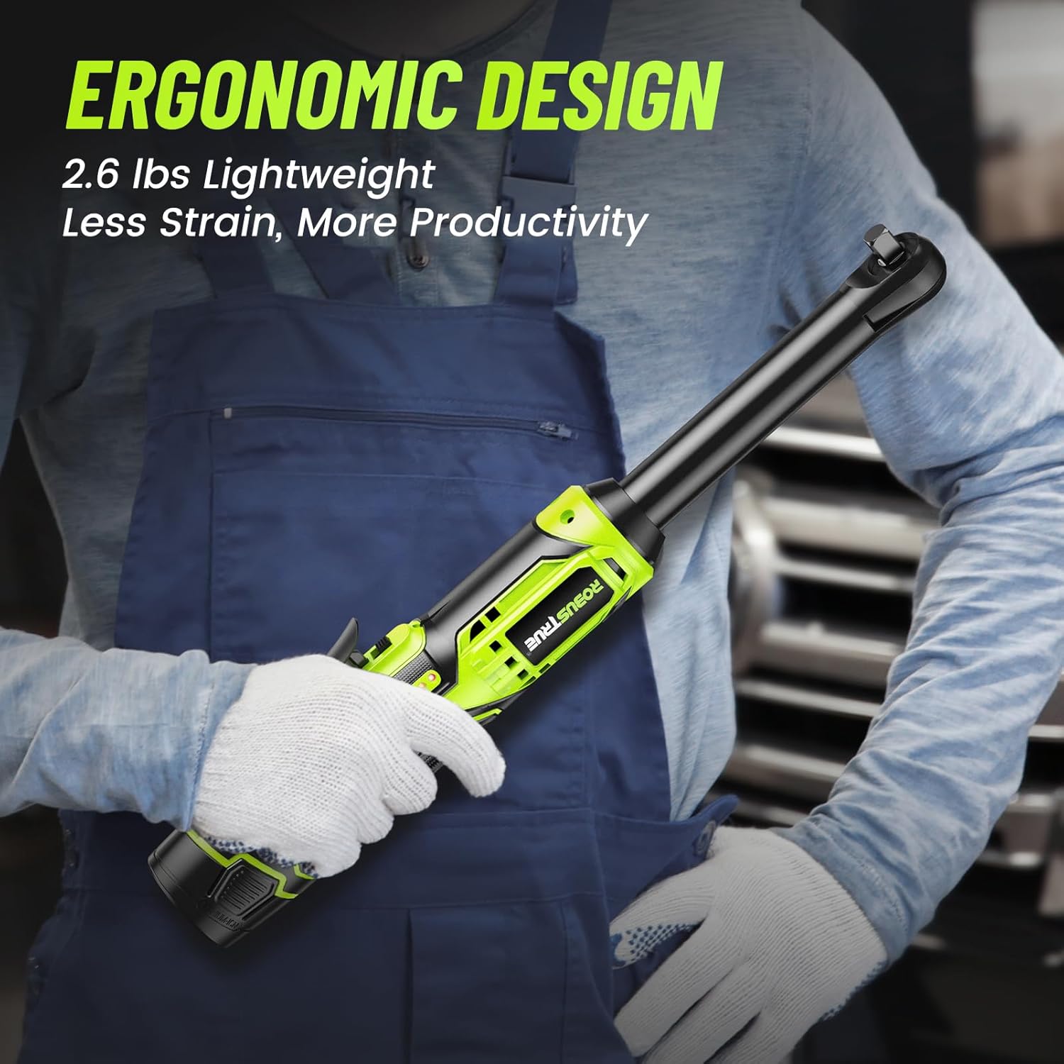 3/8" Cordless Ratchet Wrench, 6-inch Extended Ratchet Wrench, 40Ft-lbs 400RPM Cordless Ratchet, 2 Batteries Power Electric Ratchet Driver with Variable Speed, 7 Sockets, LED Light