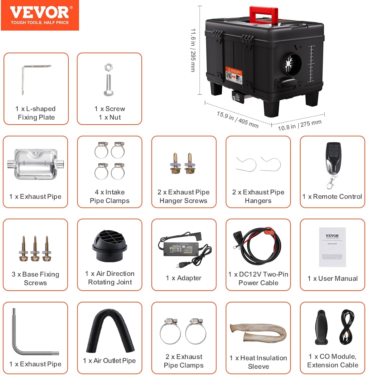 VEVOR 8KW Diesel Heater, 12V/24V All in One Diesel Air Heater, with Bluetooth APP Control, Remote Control and Display Screen, CO Alarm, Fast Heating Portable Diesel Heater for Vehicles and Garage