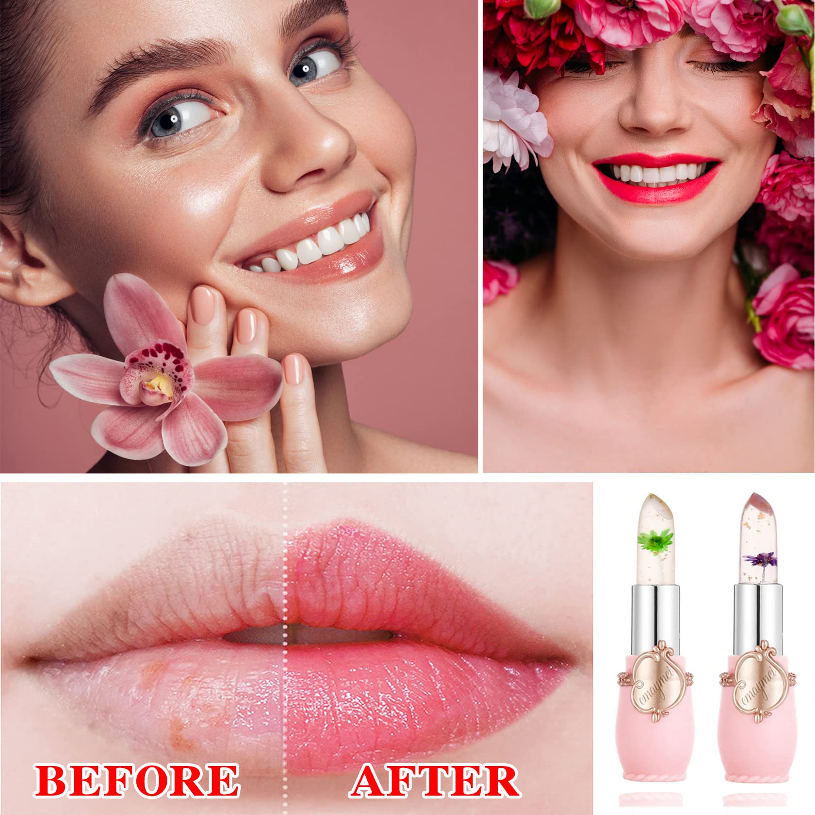 4 Pack Aloe Vera Lipstick,Long Wear Nourishing Lip stick,Waterproof Moisturizing Color Changing Lip Balm Lipstick,Lip Gloss,Magic Temp Color Change Matte Lip Gloss Makeup