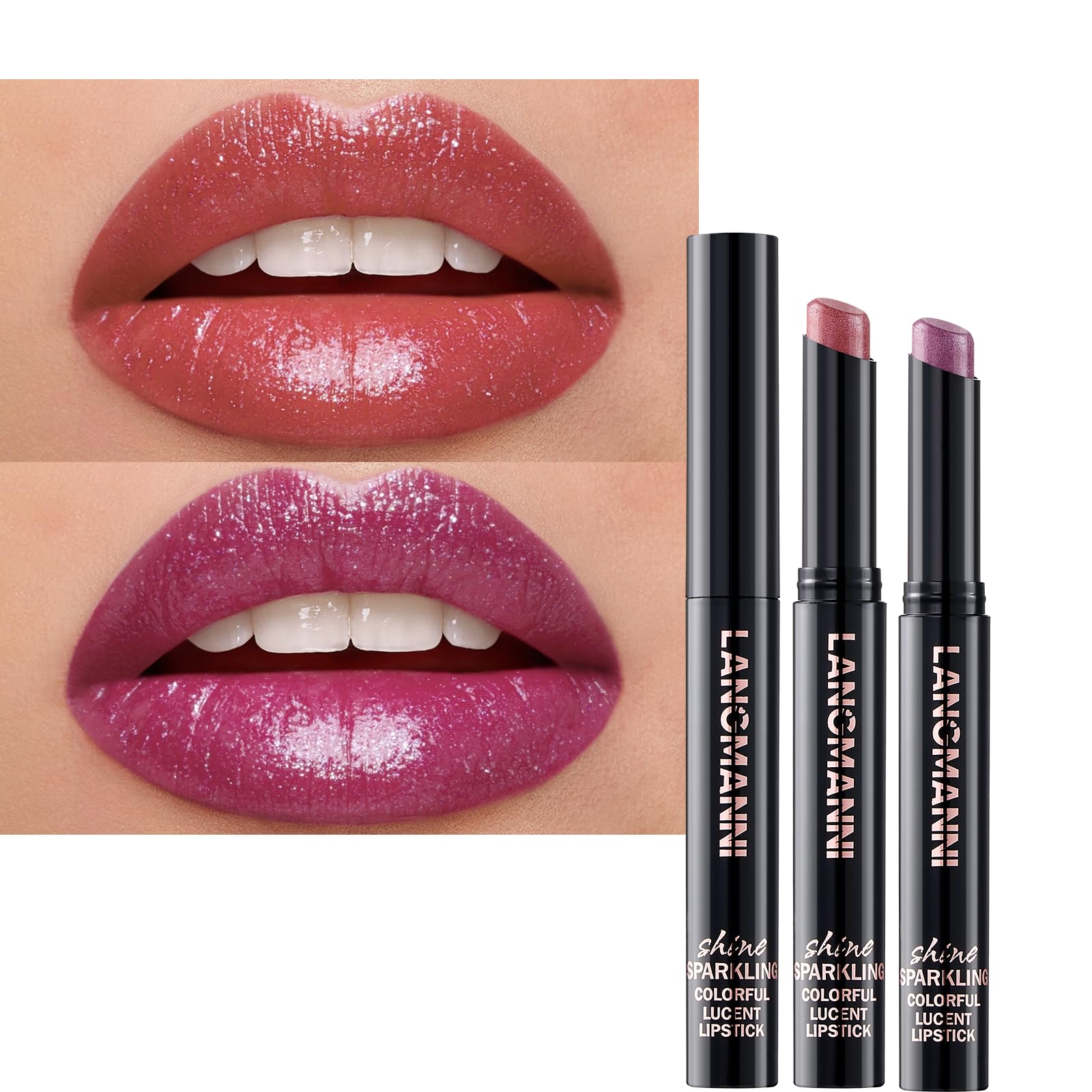 Jolilab 10Pcs Set Sparkling Lipstick Lip Gloss Long Lasting Waterproof Moisturizer Lip Balm Glitter Shimmer Metallic, Diamond Shiny Bold Glow Goth Lipstick for Women Girls, Non-sticky