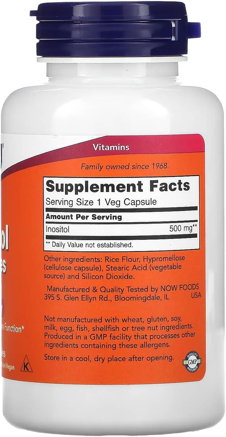 NOW Foods Supplements, Inositol 500 mg, Healthy Membrane Function*, Cellular Health*, 100 Veg Capsules