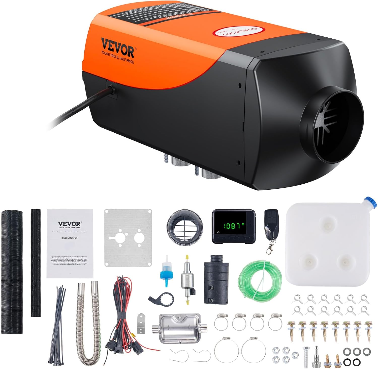 VEVOR 8KW Diesel Heater, DC12-24V, Fast Heating Diesel Air Heater, with Remote Control and Color Digital Display, 10L Fuel Tank, Low Noise, Voice Announcement, for RV, Truck, Boat and Trailer