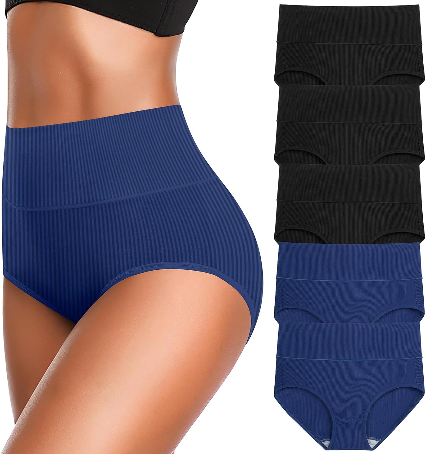 Women's High Waist Cotton Underwear Super Stretchy Briefs Full Coverage Panties Soft Women Panties 5-Pack