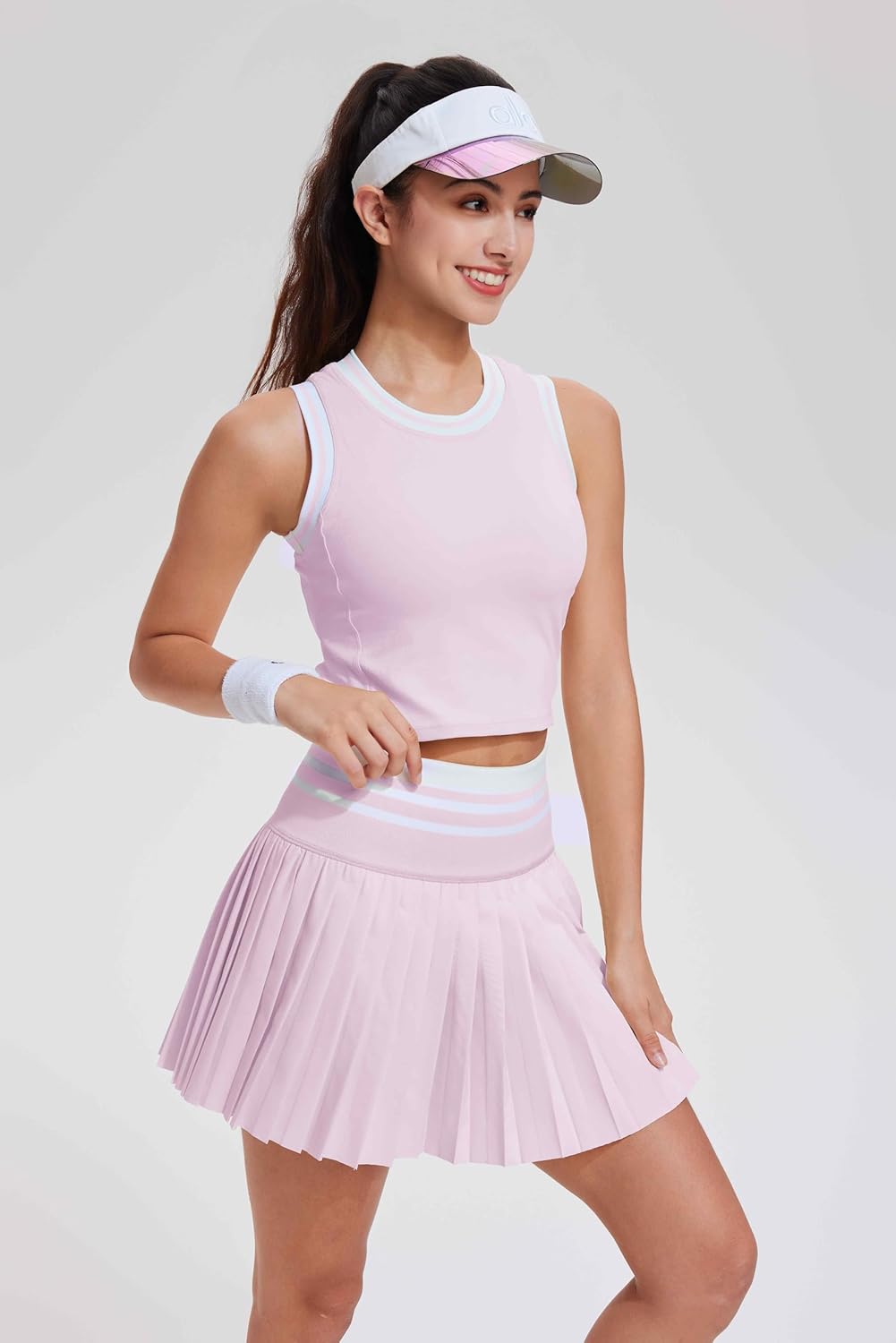 Two Piece Tennis Skirt Set for Women High Waisted Pleated Athletic Golf Skirt Sets Women 2 Piece Outfits with Pockets