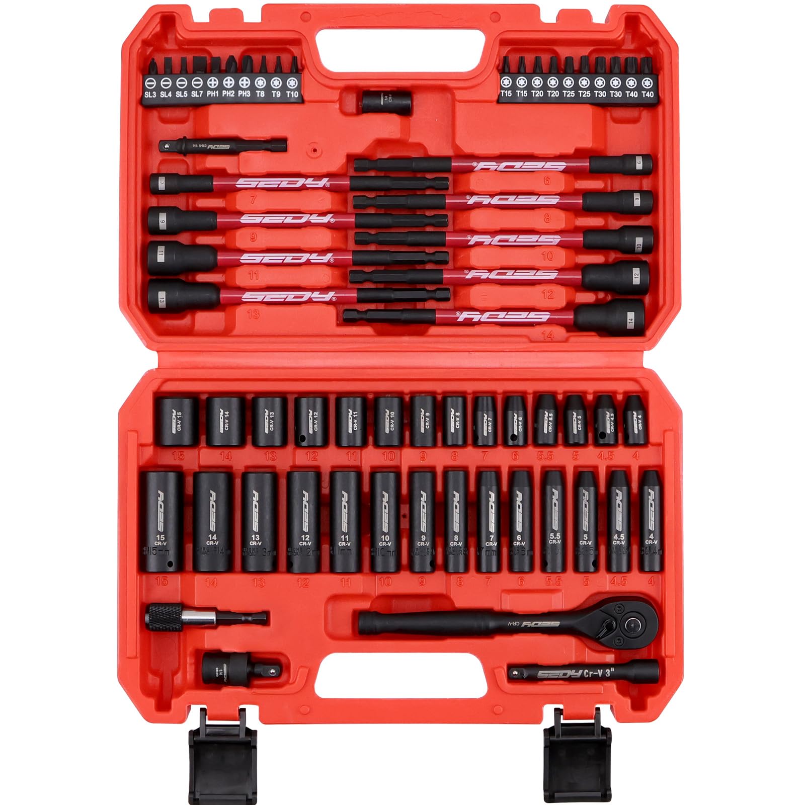 29-Piece 1/2" Drive Impact Socket Set, SAE (3/8 to 1 inch) and Metric (10-24mm) Sizes with Extension Bars Standard Deep Socket Set CR-V Material High Durability Impact Wrench
