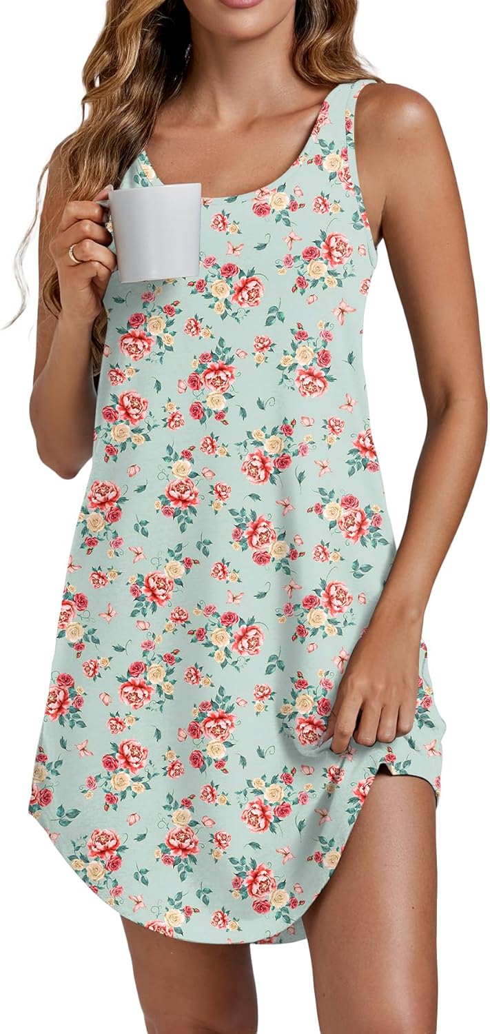 Vrtige Women's Tank Nightgown Sleeveless Sleepwear Scoop Neck Full Slip Chemise Nightdress