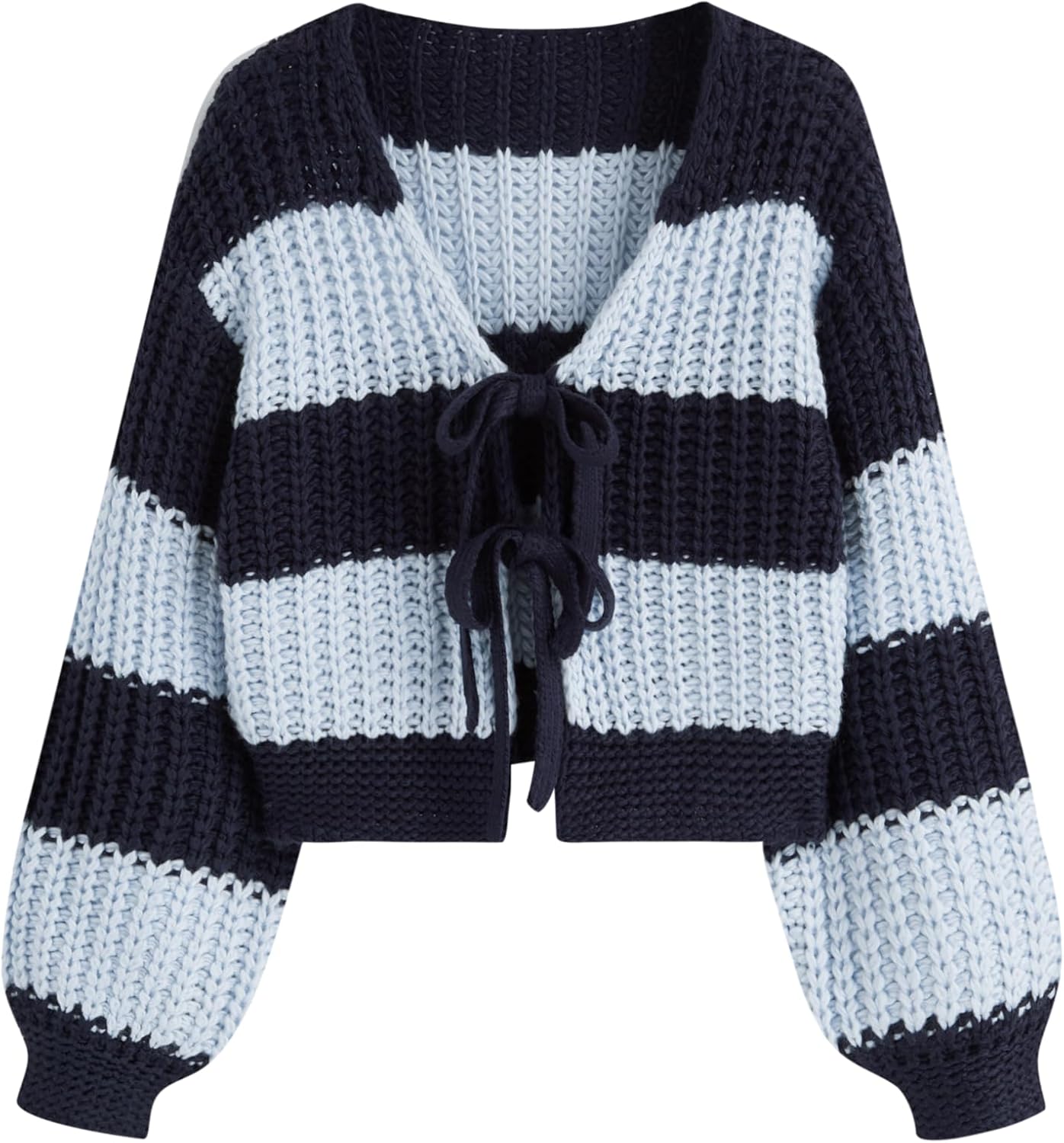 CIDER Striped Sweater Women V Neck Tie Front Knit Cardigan Oversized Trendy Sweaters for Women Fall