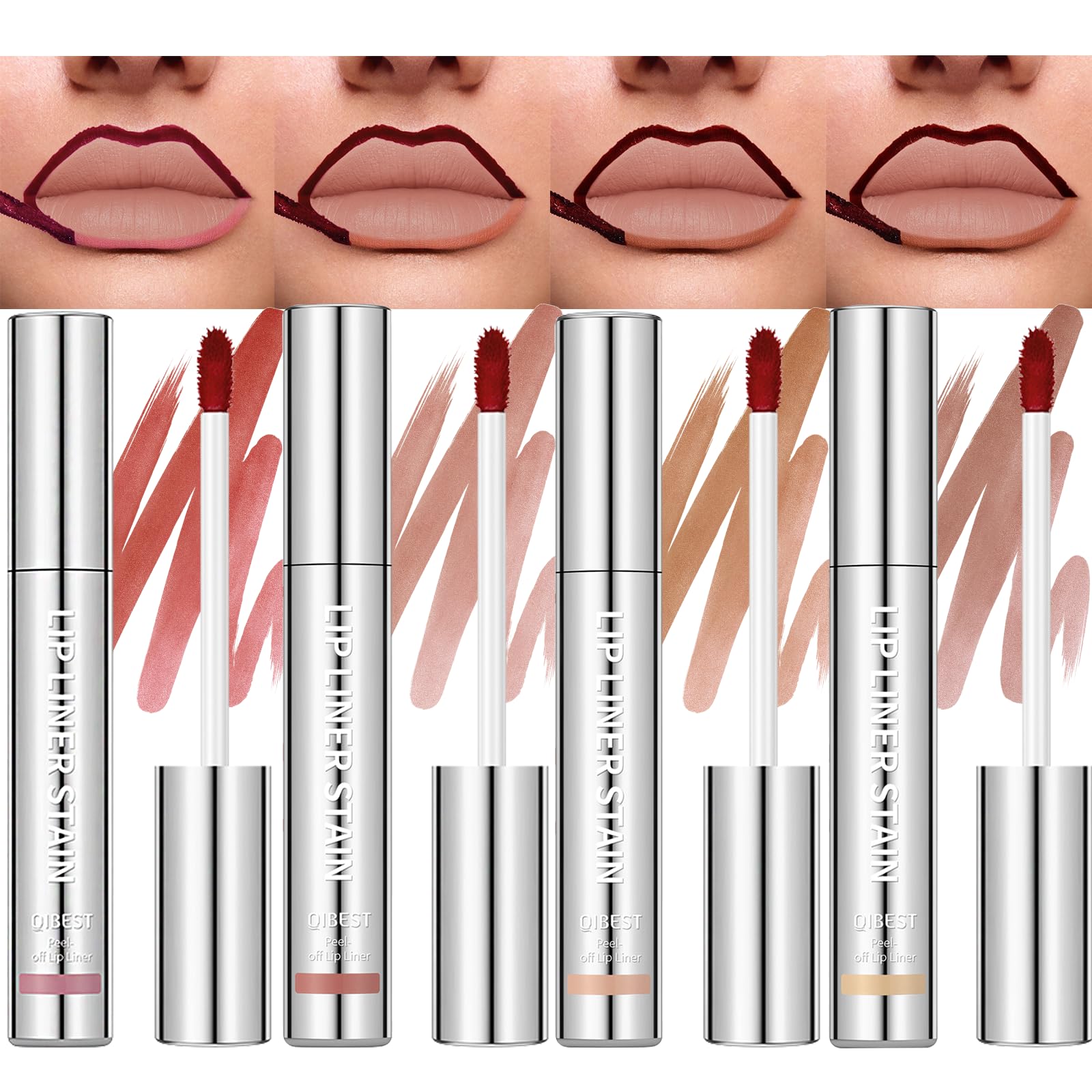 Jolilab Lip Stain Peel Off, Waterproof & Long Lasting, Highly Pigmented for All Skin Types(4Pcs Set)