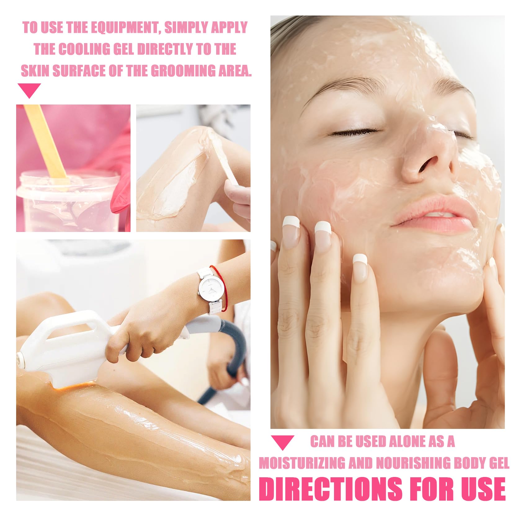 2PCS Cooling Gel for Lazer Hair Removal Device,Gentle Home Laser Hair Removal Cream for Women Men,Refreshing Moisturizing Body Face Gel 600ML