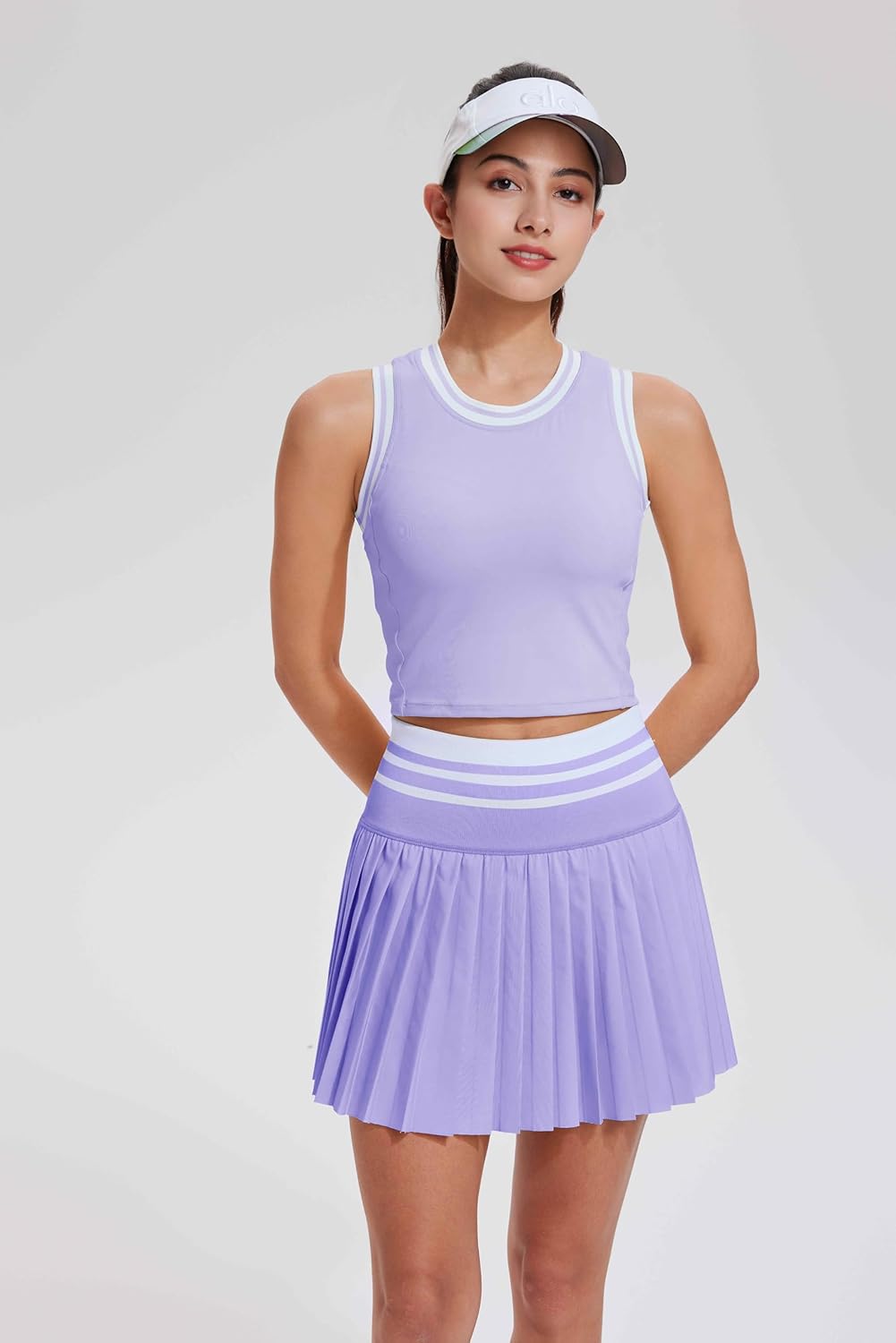 Two Piece Tennis Skirt Set for Women High Waisted Pleated Athletic Golf Skirt Sets Women 2 Piece Outfits with Pockets