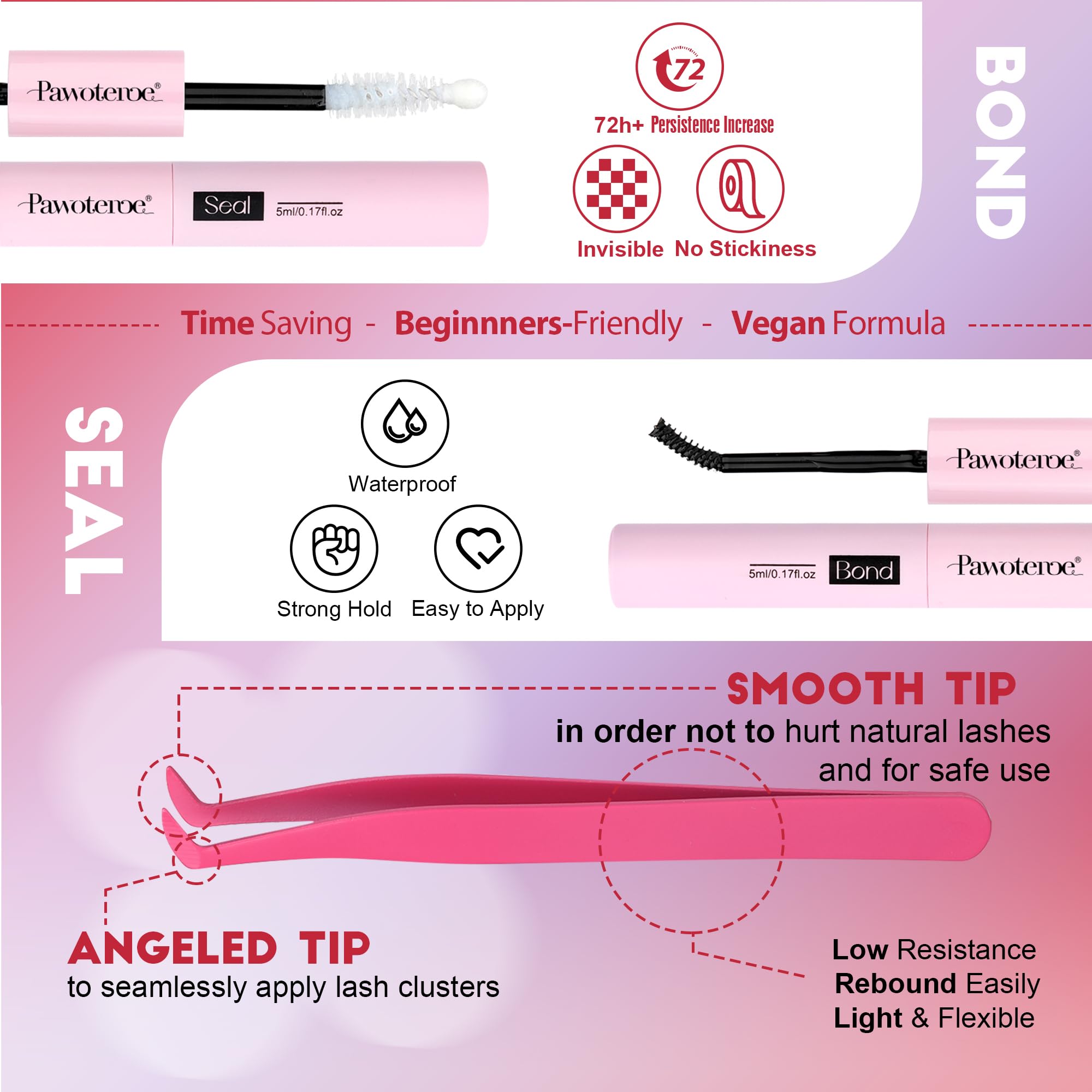 Pawotence Lash Extension Kit DIY 280pcs Lash Clusters Eyelash Extension Kit, 9-16mm 30D 40D Individual Lashes Kit with Lash Bond and Seal, Lash Tweezers for Self Use (30D&40D, 0.07D, 9-16mm, Kit)