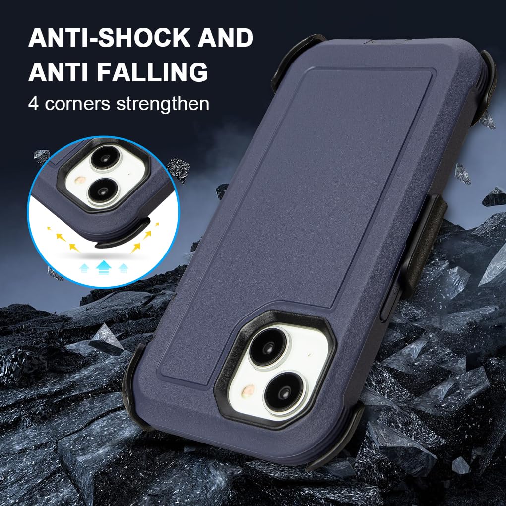 Shockproof Case for iPhone 16 Plus, Heavy Duty, Anti-Drop, 3 Layers, Grey with Belt Clip