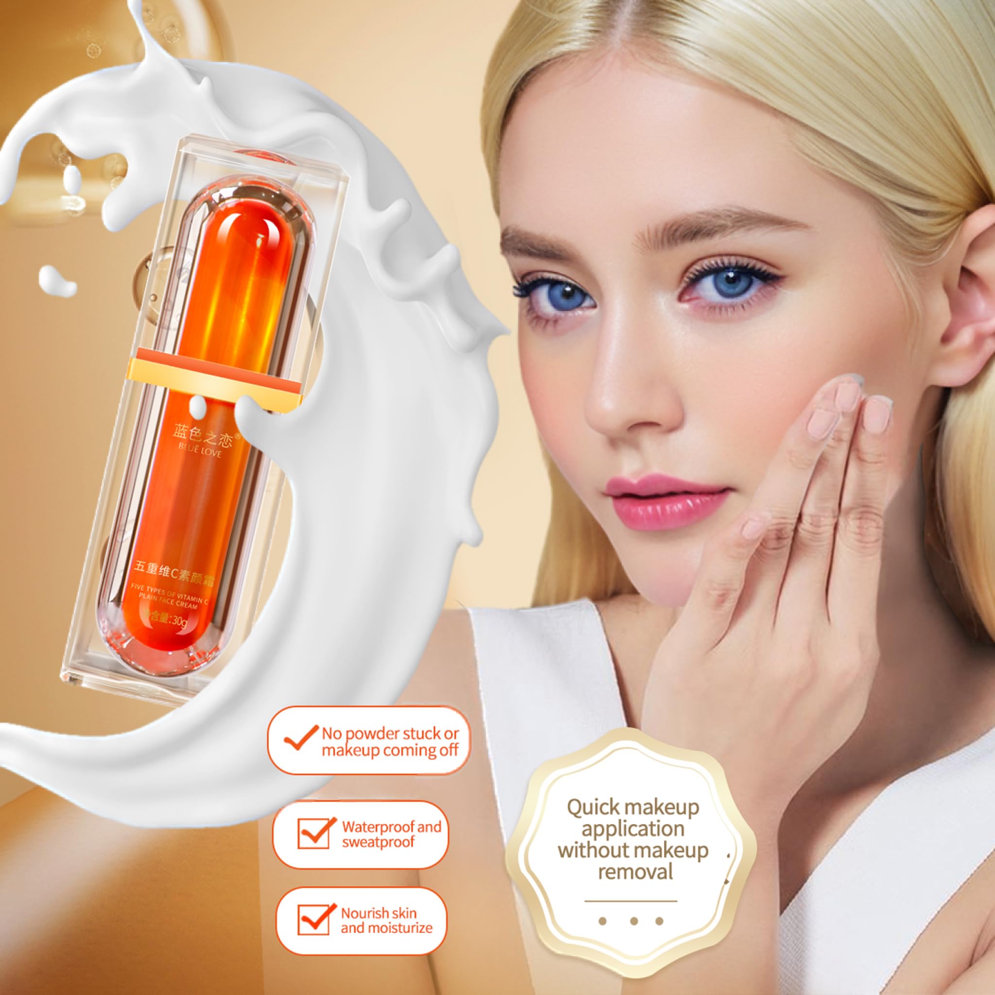 BLUE LOVE 2PCS Vitamin C Tone Up Cream Set, Quick Makeup Moisturizer for Radiant Skin, Natural Skincare for All Skin Types & Daily Use