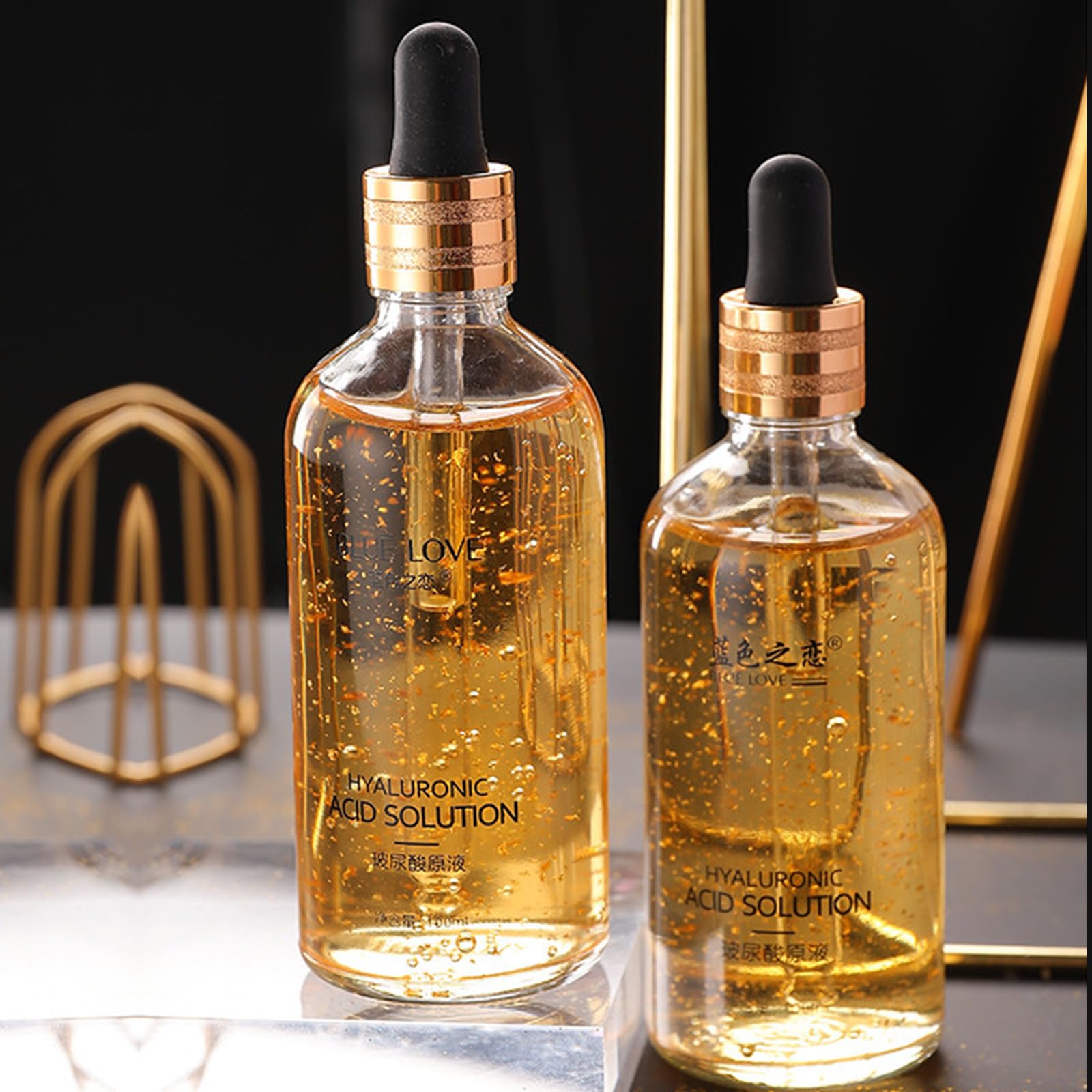 BLUE LOVE 24K Gold Foil Hyaluronic Acid Serum for Women & Man - Anti-Aging Essence for Deep Moisturization and Dark Spot Reduction - Radiant Skin Care Solution, 3.38 fl oz