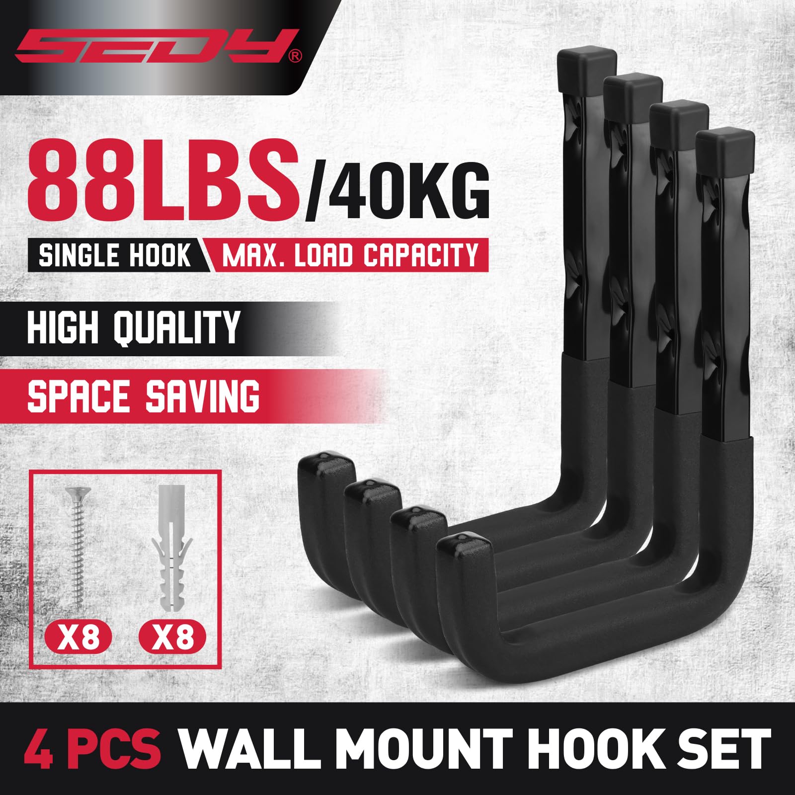 SEDY 6-Piece Heavy Duty Garage Storage Hooks, Wall Mount J Utility Hooks Holds 88 LB, Large Metal Utility, Garage Storage Ladders for Bikes, Garden Tools