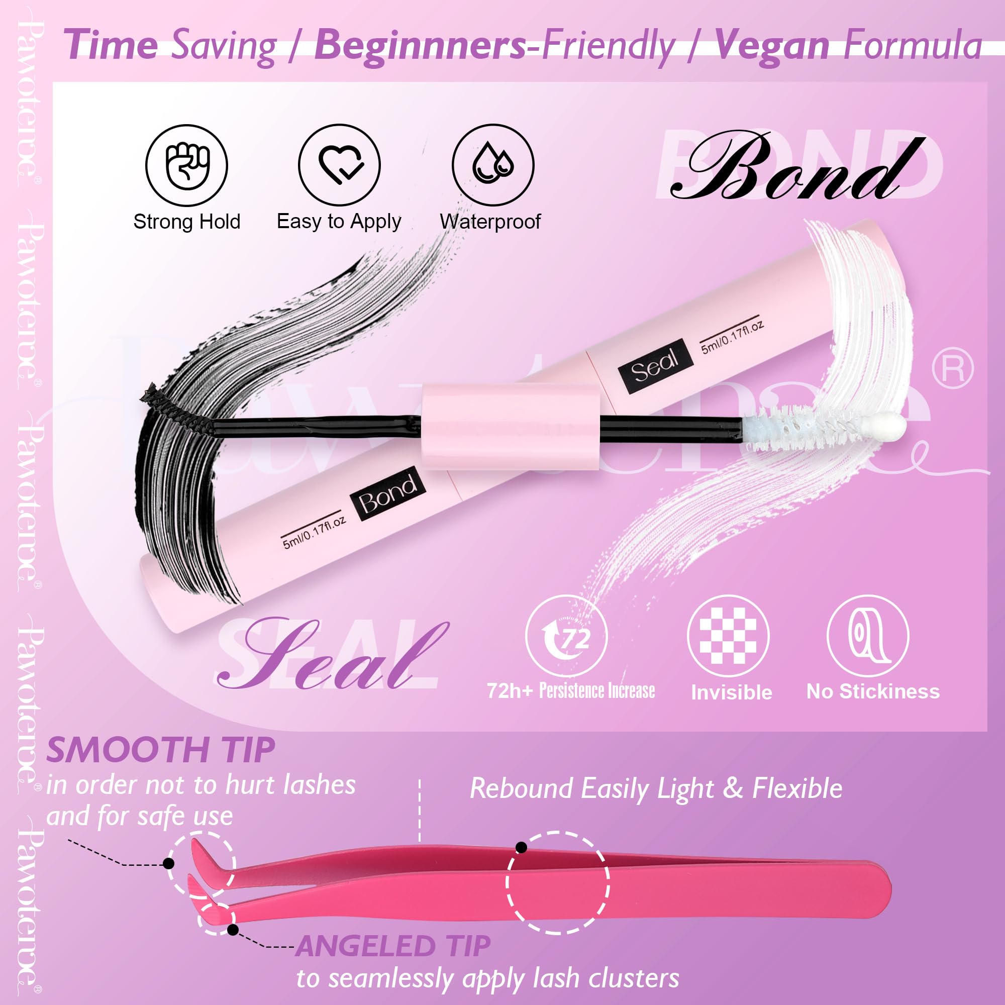 Pawotence Lash Extension Kit DIY 280pcs Lash Clusters Eyelash Extension Kit, 9-16mm 30D 40D Individual Lashes Kit with Lash Bond and Seal, Lash Tweezers for Self Use (30D&40D, 0.07D, 9-16mm, Kit)