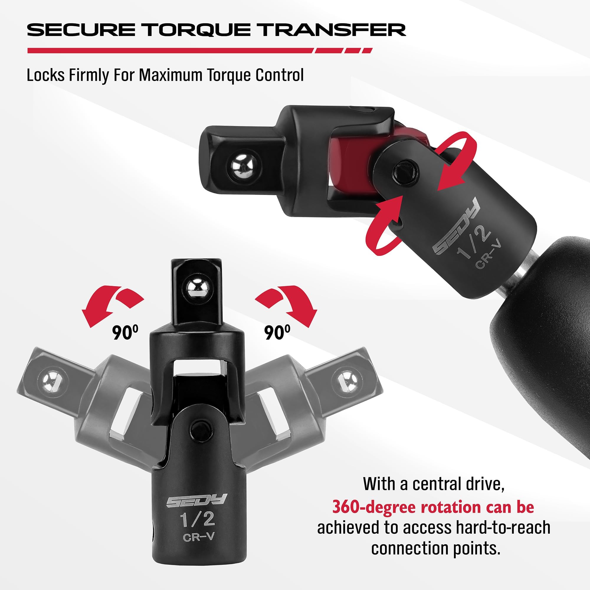 Impact Universal Joint-Socket Swivel Set: 3-Piece 1/2", 3/8", 1/4" Flexible Socket Swivel Set Premium CR-MO Steel U Joint Adapter Wobble