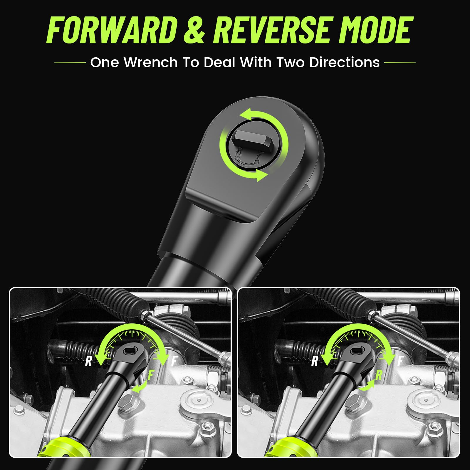 3/8" Cordless Ratchet Wrench: 58Ft-lbs (80N.m) 400RPM Light Weight Electric Ratchet, 6'' Extended Neck, 2 x2.0Ah Battery, 8 Sockets, 3" Extension Bar, LED Light (RH80B)