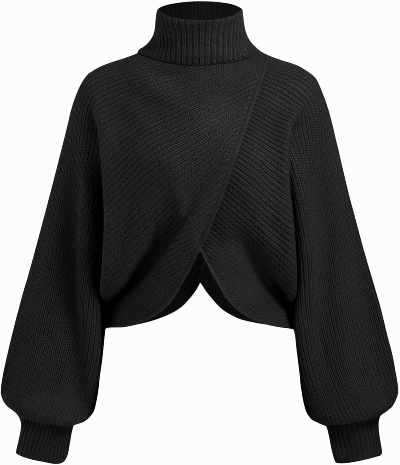 CIDER Cropped Sweaters for Women Turtleneck Sweater Long Sleeve Ribbed Knit Lantern Sleeve Pullover Fall Outfits
