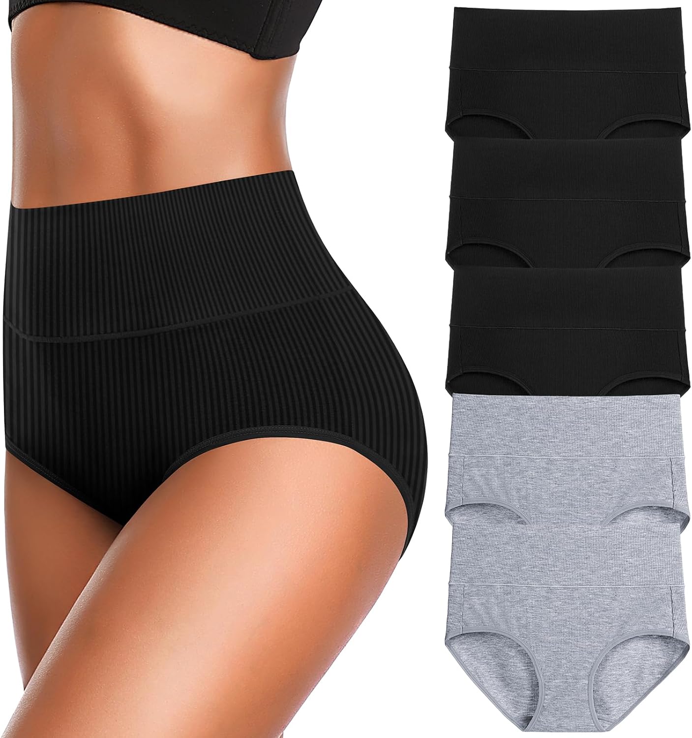 Women's High Waist Cotton Underwear Super Stretchy Briefs Full Coverage Panties Soft Women Panties 5-Pack