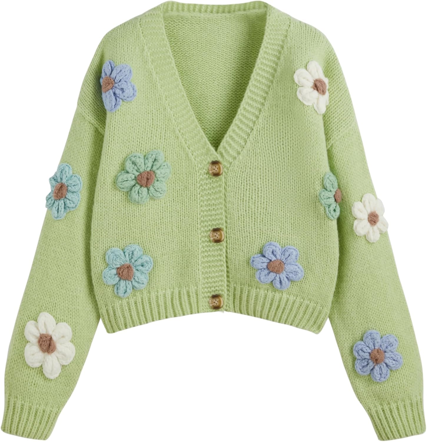 CIDER Women’s Floral Cropped Cardigan Cute Flower V Neck Button Down Trendy Sweater