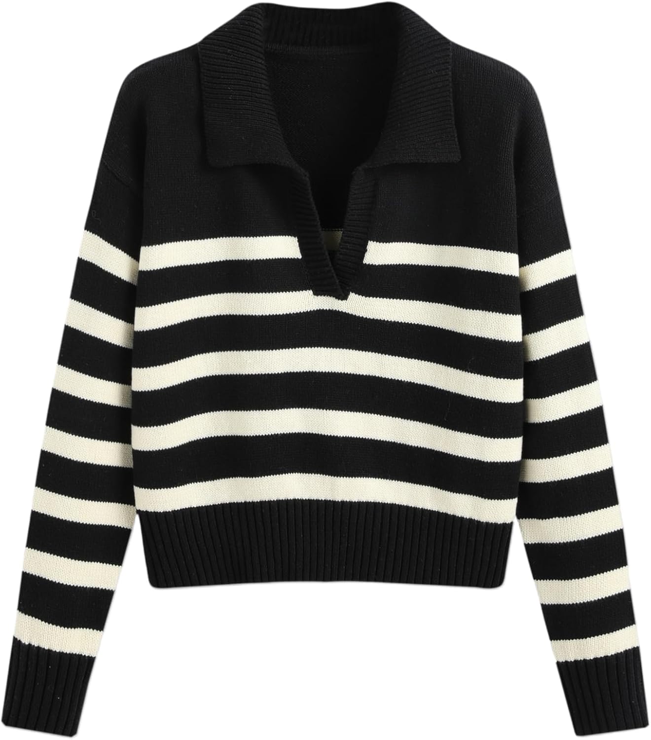 CIDER Women’s Polo Sweater Striped Collared Lightweight Long Sleeve V Neck Pullover Fall Sweater Tops 2025