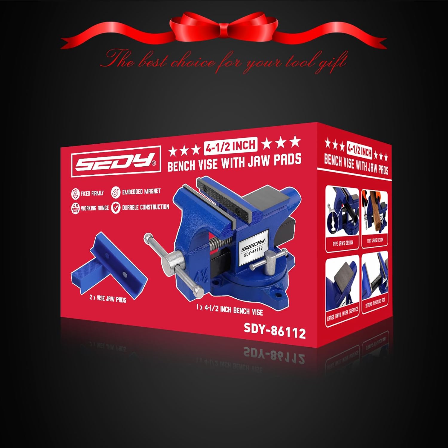 Heavy Duty Bench Vise 4.5 Inch: Table Clamp Woodworking Vice Press Drill Tools Workbench Wood Metal Pipe Work Shop Block Swivel Slide Cross Welding Machine Kit Milling Grip Precision Magnetic Jaw Pad