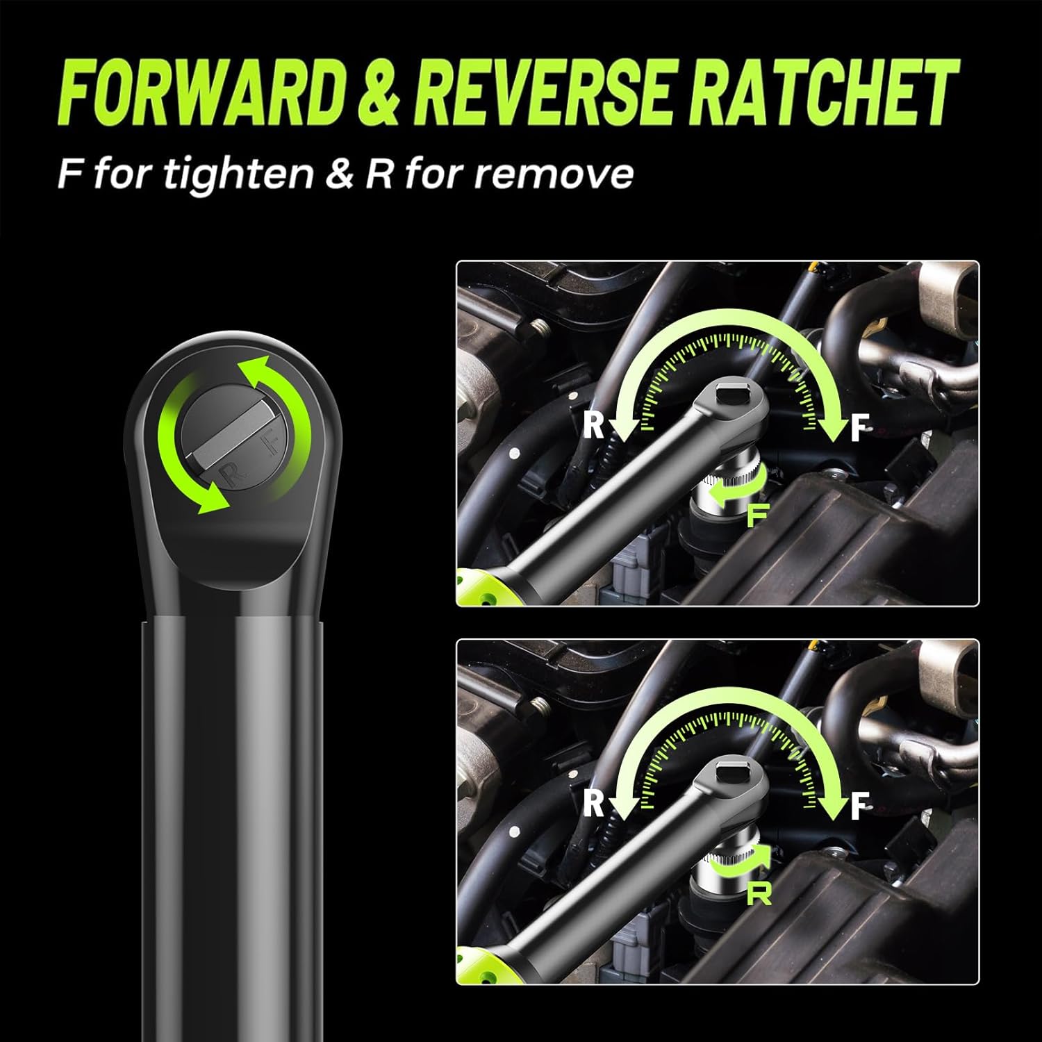 3/8" Cordless Ratchet Wrench, 6-inch Extended Ratchet Wrench, 40Ft-lbs 400RPM Cordless Ratchet, 2 Batteries Power Electric Ratchet Driver with Variable Speed, 7 Sockets, LED Light