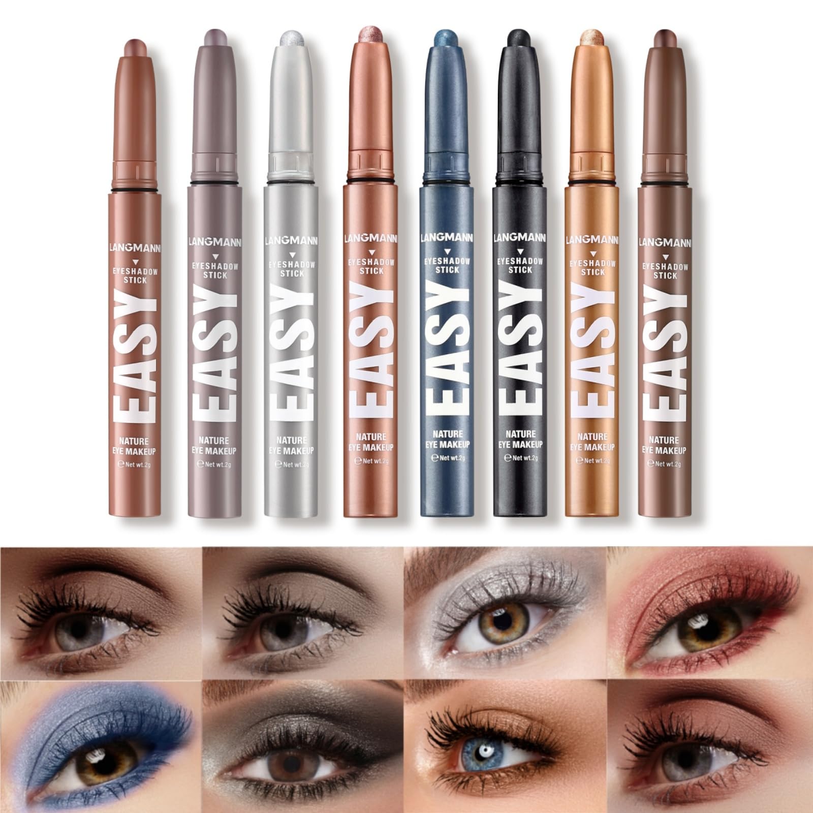 Jolilab Eyeshadow Stick Set, 8 Colors Matte Professional Bright-Colored Contouring and Highlight Eyeshadow Stick, Cream Waterproof Long Lasting High Pigmented Eye Shadow. (8, EYESHADOW B)