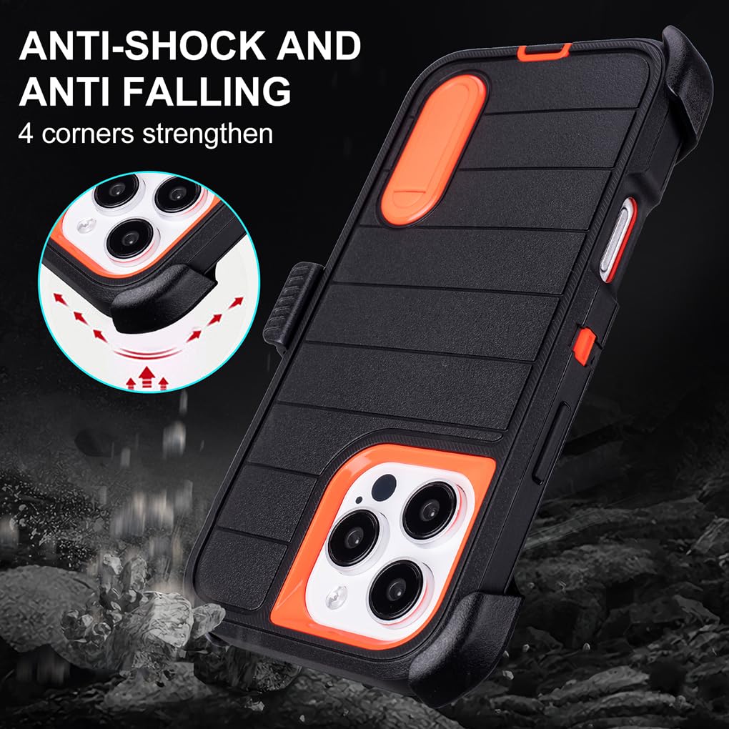 for Phone Case iPhone 16 Pro Max Case Black with Belt Clip Heavy Duty Holster for Shockproof Cases,3 Layers of Sturdy,Military Grade Defender Cover for iPhone 16 Pro Max Cases Black 6.9 Inch