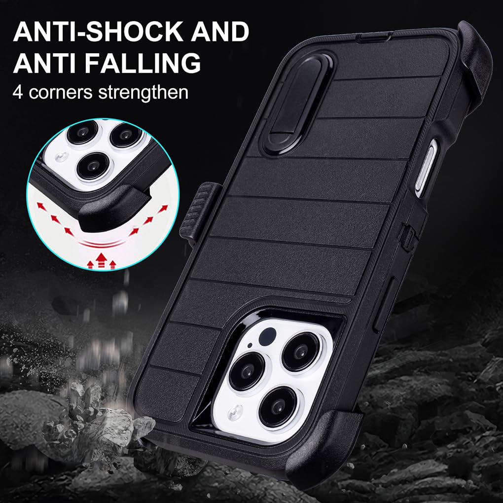for Phone Case iPhone 16 Pro Max Case Black with Belt Clip Heavy Duty Holster for Shockproof Cases,3 Layers of Sturdy,Military Grade Defender Cover for iPhone 16 Pro Max Cases Black 6.9 Inch