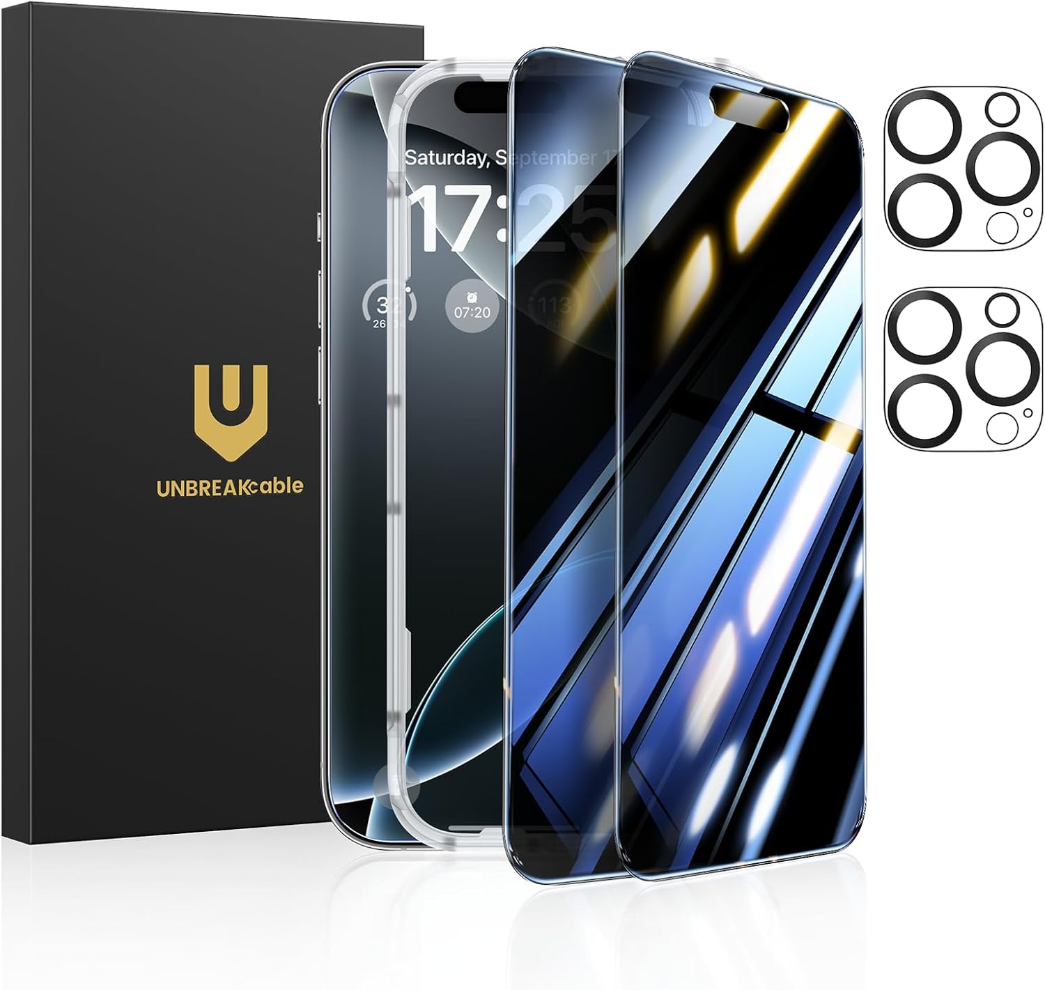 UNBREAKcable Privacy Screen Protector for iPhone 16 Pro Max (6.9-Inch), 2-Pack + 2 Lens Protectors|25° Anti-Spy|9H Hardness|Anti-Fingerprint|HD Clarity Tempered Glass