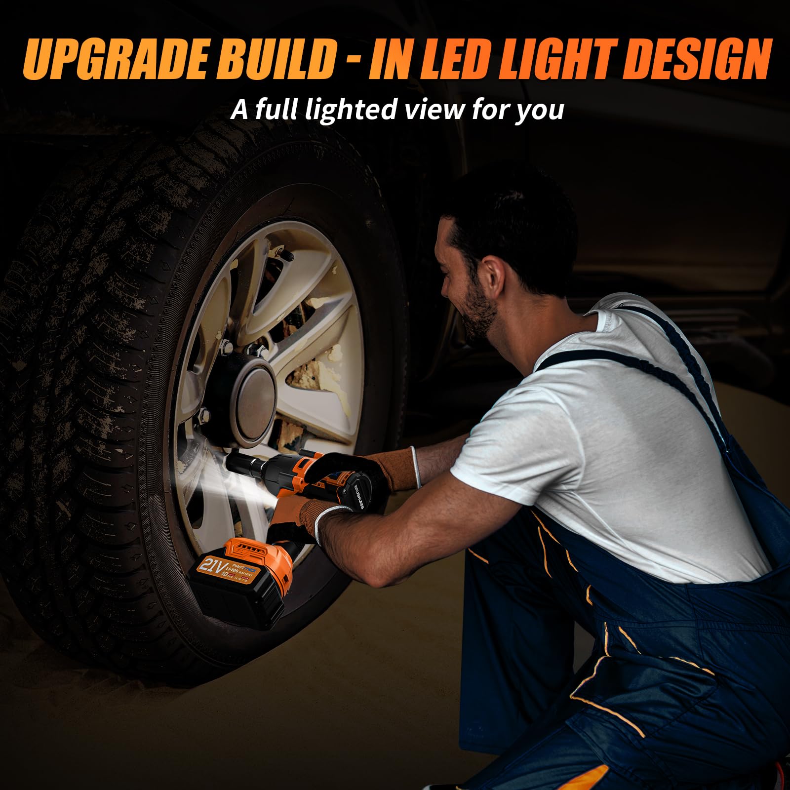 Cordless Impact Wrench, 900Ft-lbs (1200N.m) 1/2" Brushless Impact Gun, 21V High Torque Power Impact Driver, 2x4.0Ah Batteries Electric Impact Motor Variable Speeds for Family Car/Pickup Truck/Mower