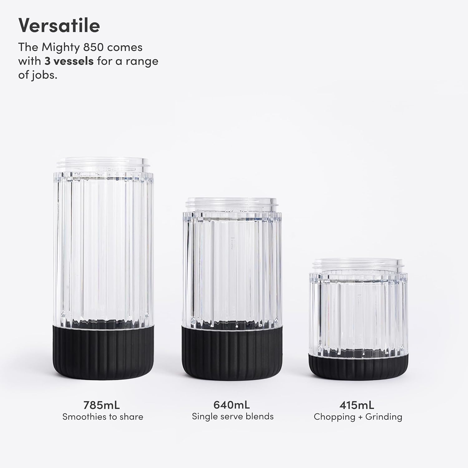 Beast Mighty 850 Plus | Premium Compact Personal Blender | Smoothies, Shakes, Dressings, Sauces | Blends Ice and Frozen Fruit | New XL Vessel | Extra Vessels, Lids and Straws | 850W (Carbon Black)