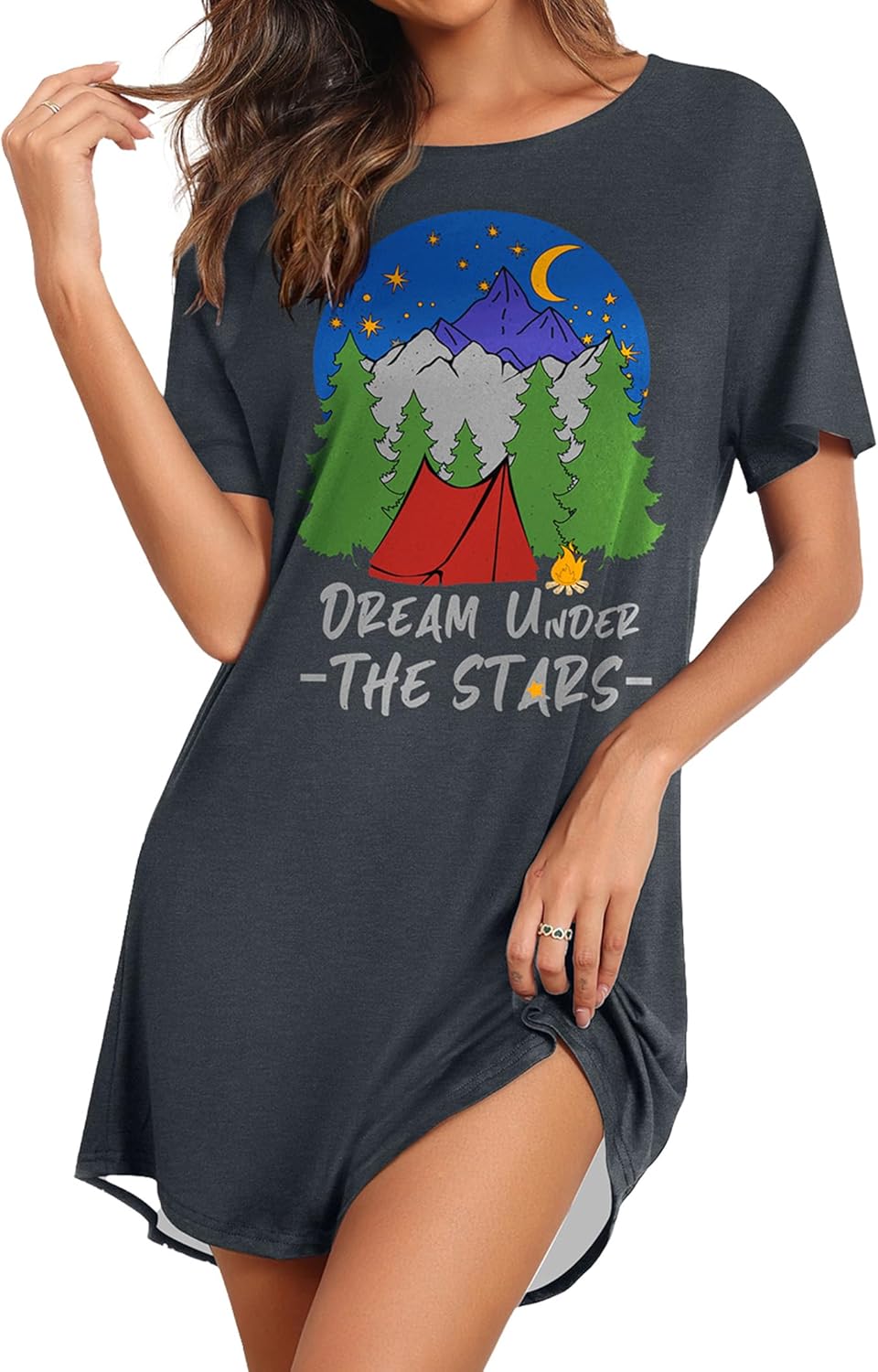 Ekouaer Sleep Shirts for Women Short Sleeve Night Shirts for Sleeping Pullover Nightgown Soft Nightdress S-XXXL