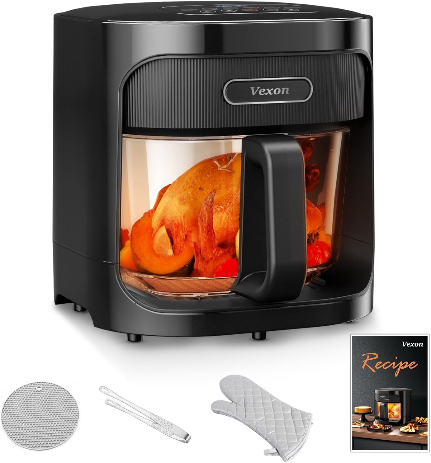 6-IN-1 Glass Air Fryer with 4.5 QT Capacity,Air Fry, Roast, Reheat, Dehydrate, Air Crisp Technology,Nonstick & Dishwasher Safe Basket,97% Less Oil,Features Digital Timer1