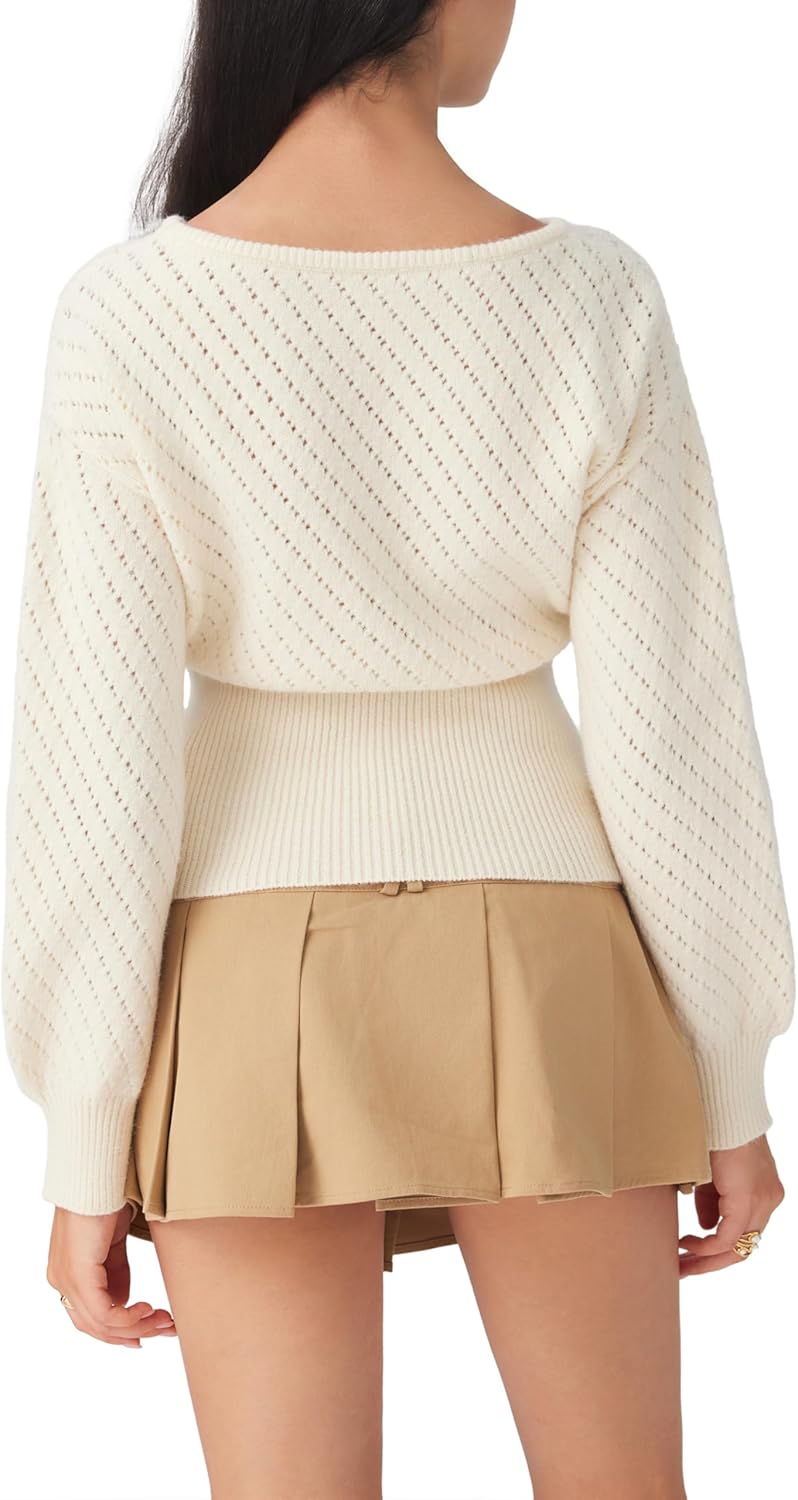 CIDER Women's Sweater Boat Neck Knit Sweater Balloon Sleeve for Women Knit Tops 2025 Fall