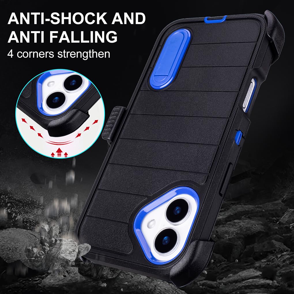 for Phone Case iPhone 16 Plus Case Black with Belt Clip Heavy Duty Holster for ShockPlusof Cases,3 Layers of Sturdy,Military Grade Defender Cover for iPhone 16 Plus Cases Black 6.7 Inch