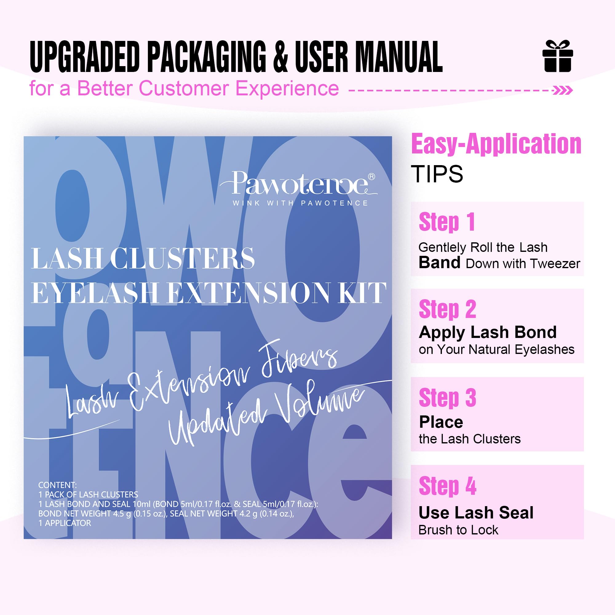 Pawotence Lash Extension Kit DIY 280pcs Lash Clusters Eyelash Extension Kit, 9-16mm 30D 40D Individual Lashes Kit with Lash Bond and Seal, Lash Tweezers for Self Use (30D&40D, 0.07D, 9-16mm, Kit)