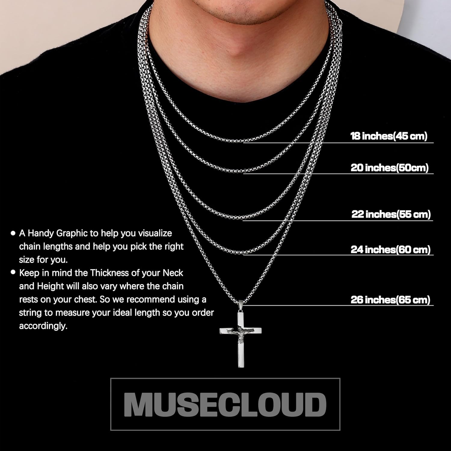 925 Sterling Silver Crucifix Necklace Men - 3D Jesus Relief Cross Savior Pendant with Stainless Steel Box Chain Catholic Crucifix Necklaces Large Christian Jewelry for Women Mens 18-26 inch