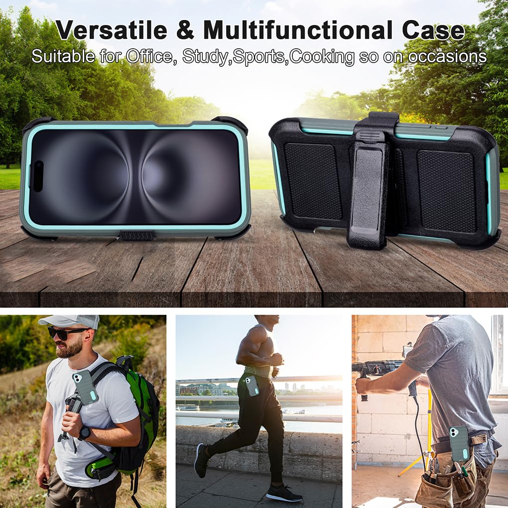 for Phone Case iPhone 16 Plus Case Black with Belt Clip Heavy Duty Holster for ShockPlusof Cases,3 Layers of Sturdy,Military Grade Defender Cover for iPhone 16 Plus Cases Black 6.7 Inch