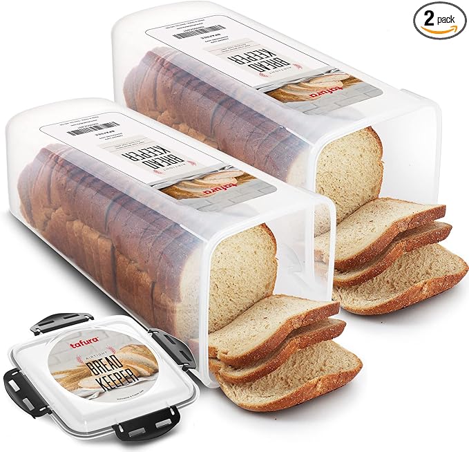 Tafura Bread Container - 2 Pack 5 Liter BPA Free Plastic Bread Box - Container/Holder for Homemade Loaves and Baked Goods with Black Airtight Lid