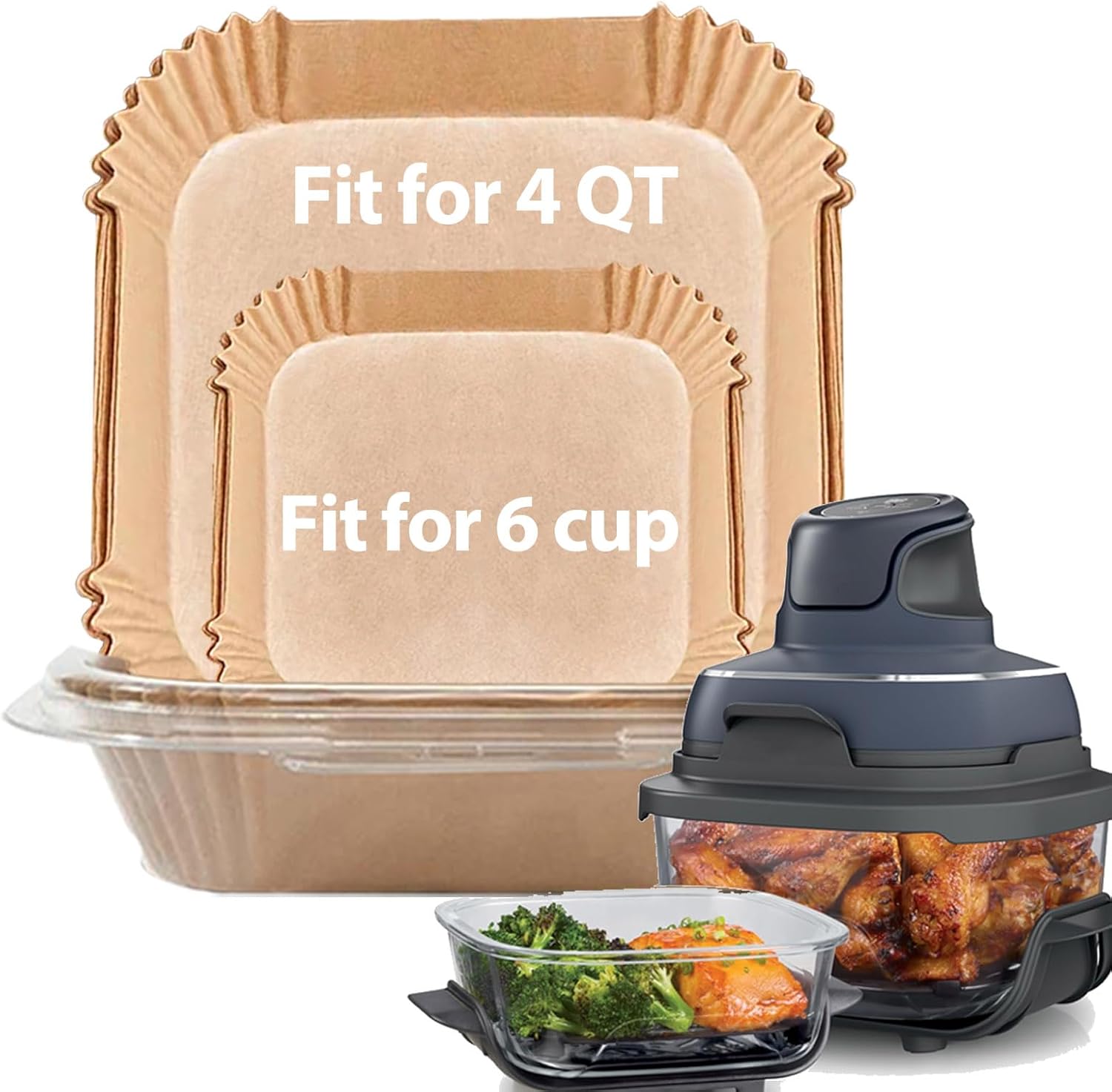 Rectangle Air Fryer Liners for 6 Quart Dual Basket, Ninja double Dual Liners Disposable, 200Pcs Rectangular Parchment Paper Liner for COSORI 9Qt Double Air Fryer with 2 Baskets