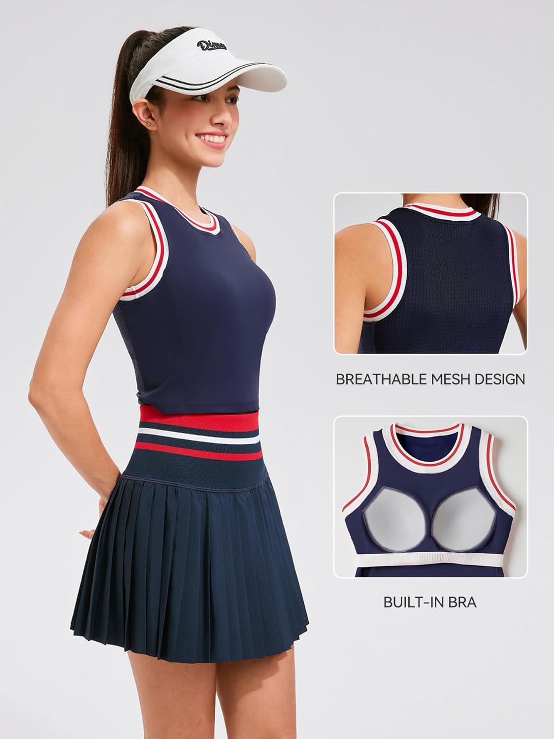 Two Piece Tennis Skirt Set for Women High Waisted Pleated Athletic Golf Skirt Sets Women 2 Piece Outfits with Pockets